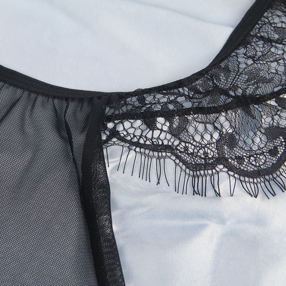 Robe de lingerie bleue sexy à décolleté plongeant et dos nu