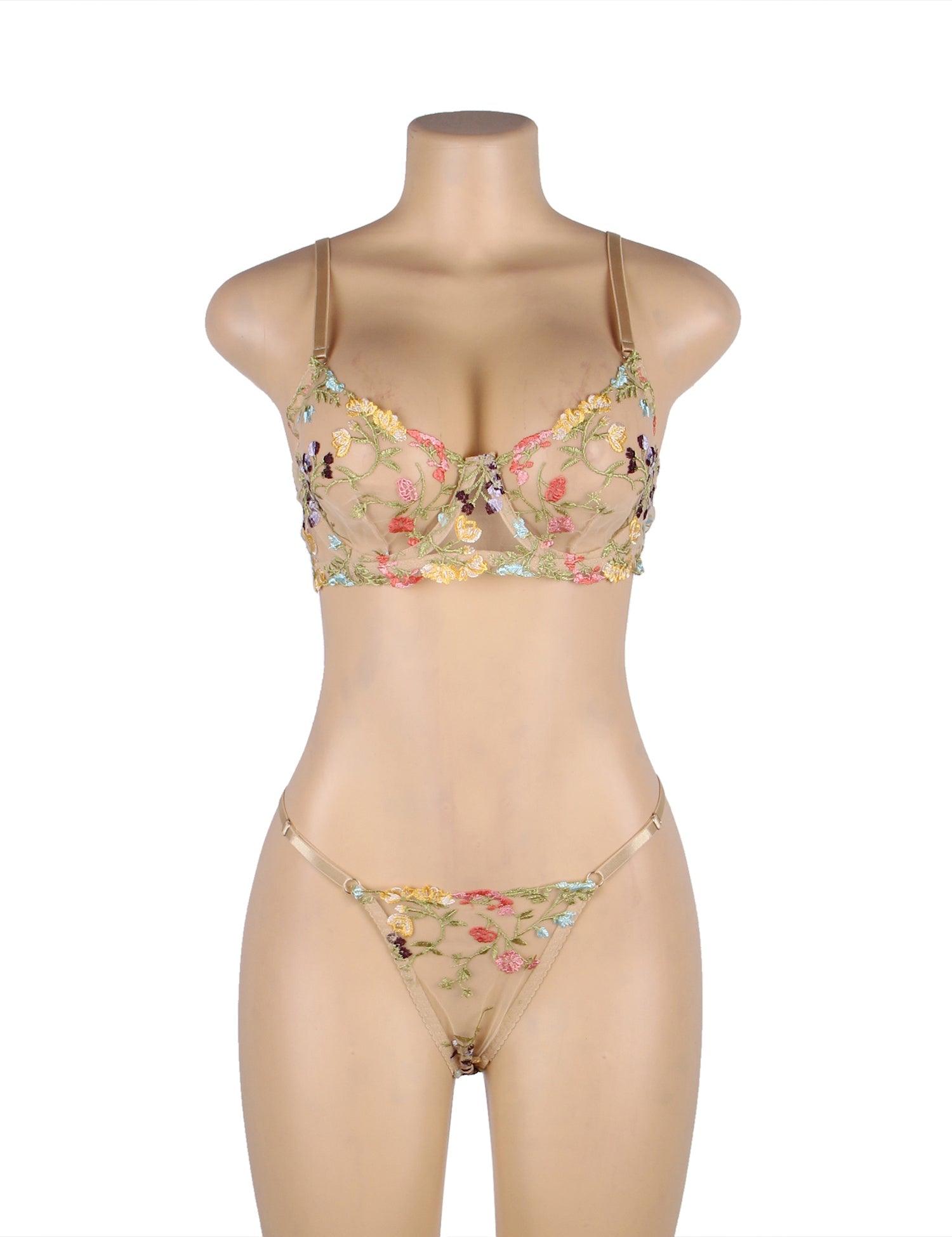 Floral Embroidery Underwire  Lingerie Set