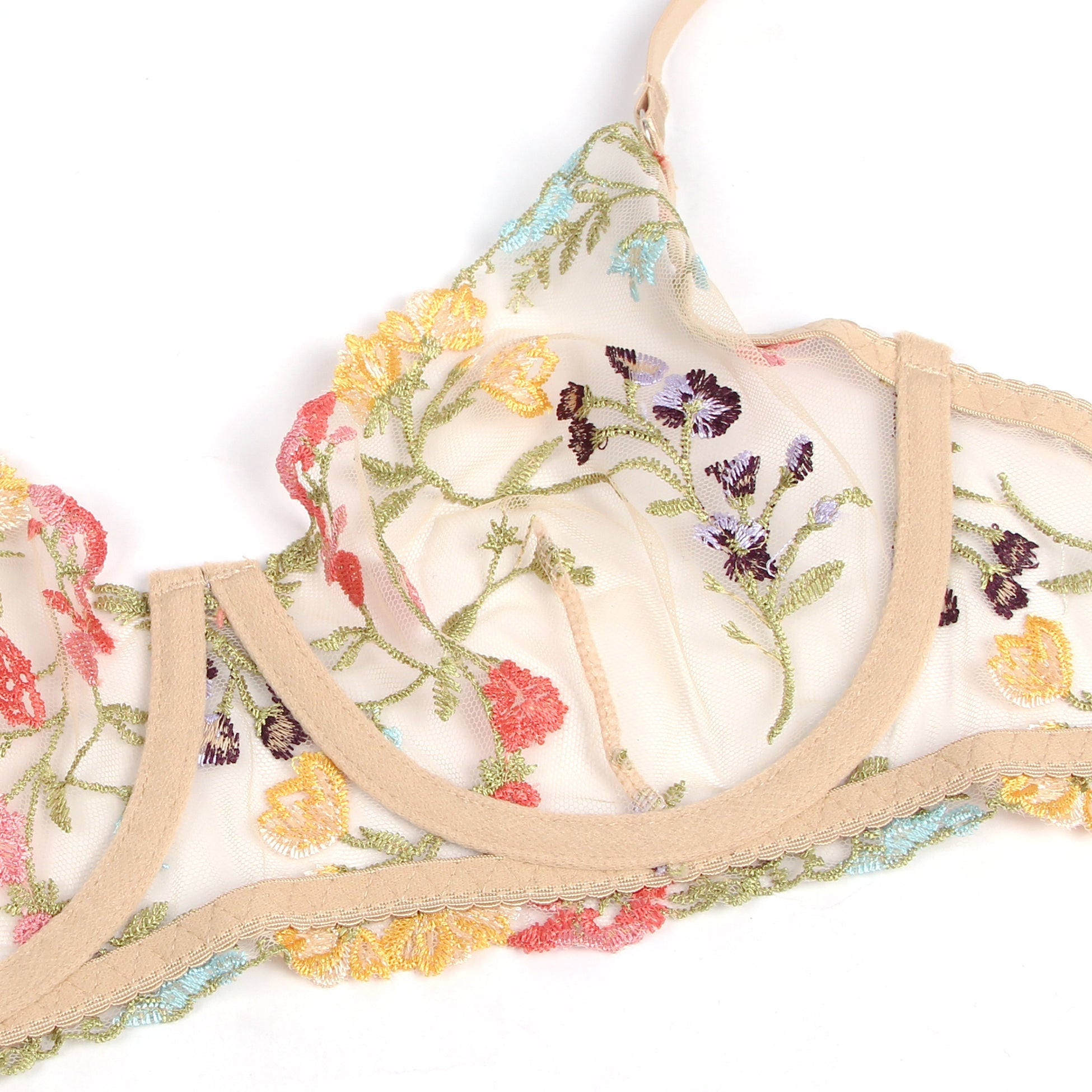 Floral Embroidery Underwire  Lingerie Set
