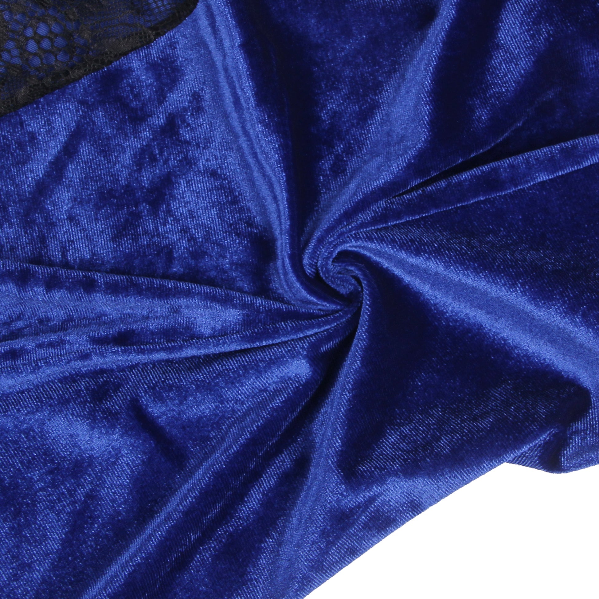 Sexy Strumpfband-Dessous aus blauem Samt mit Ziernähten und Spitze