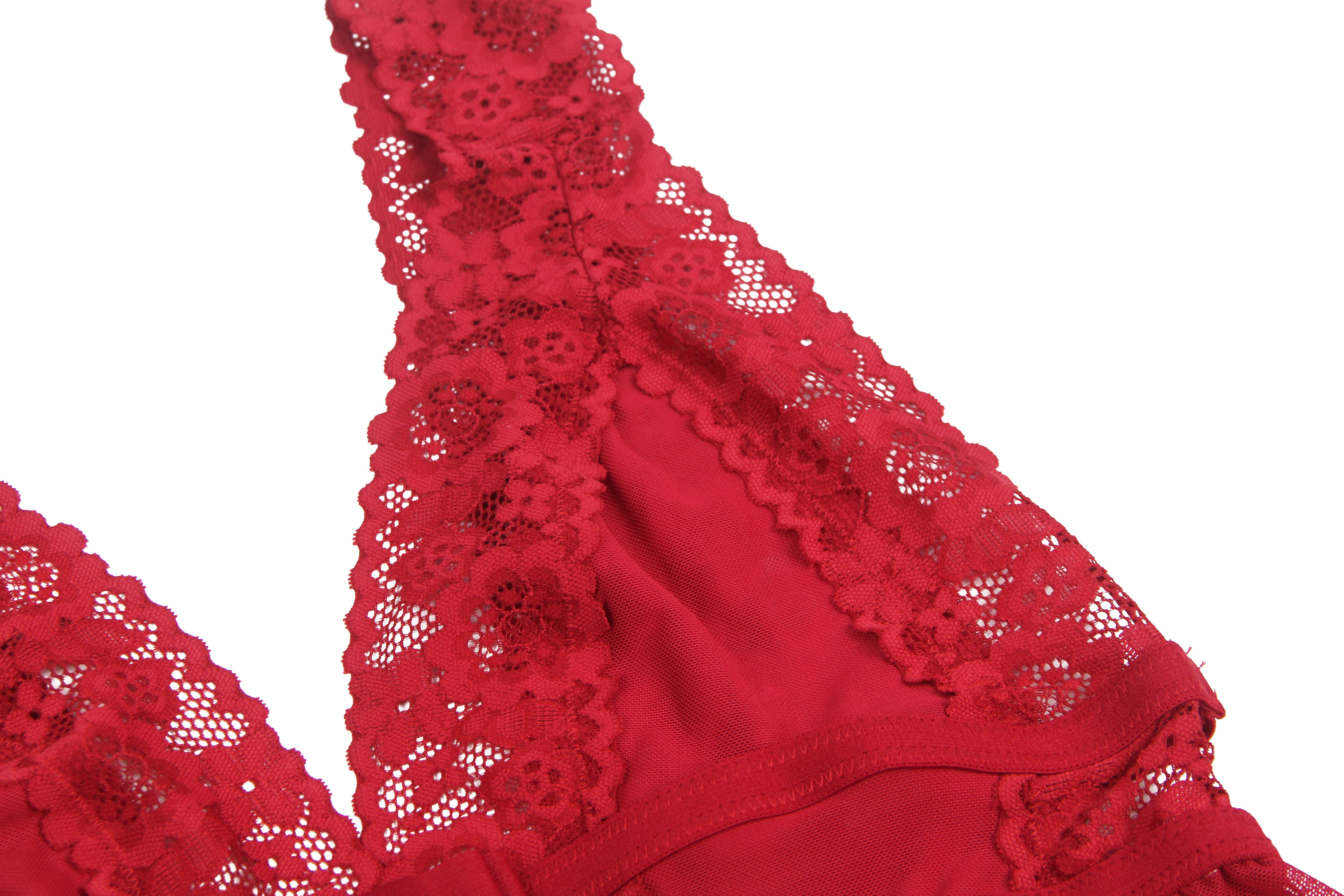 Burgundy Deep V-neck Mesh Sexy Babydoll