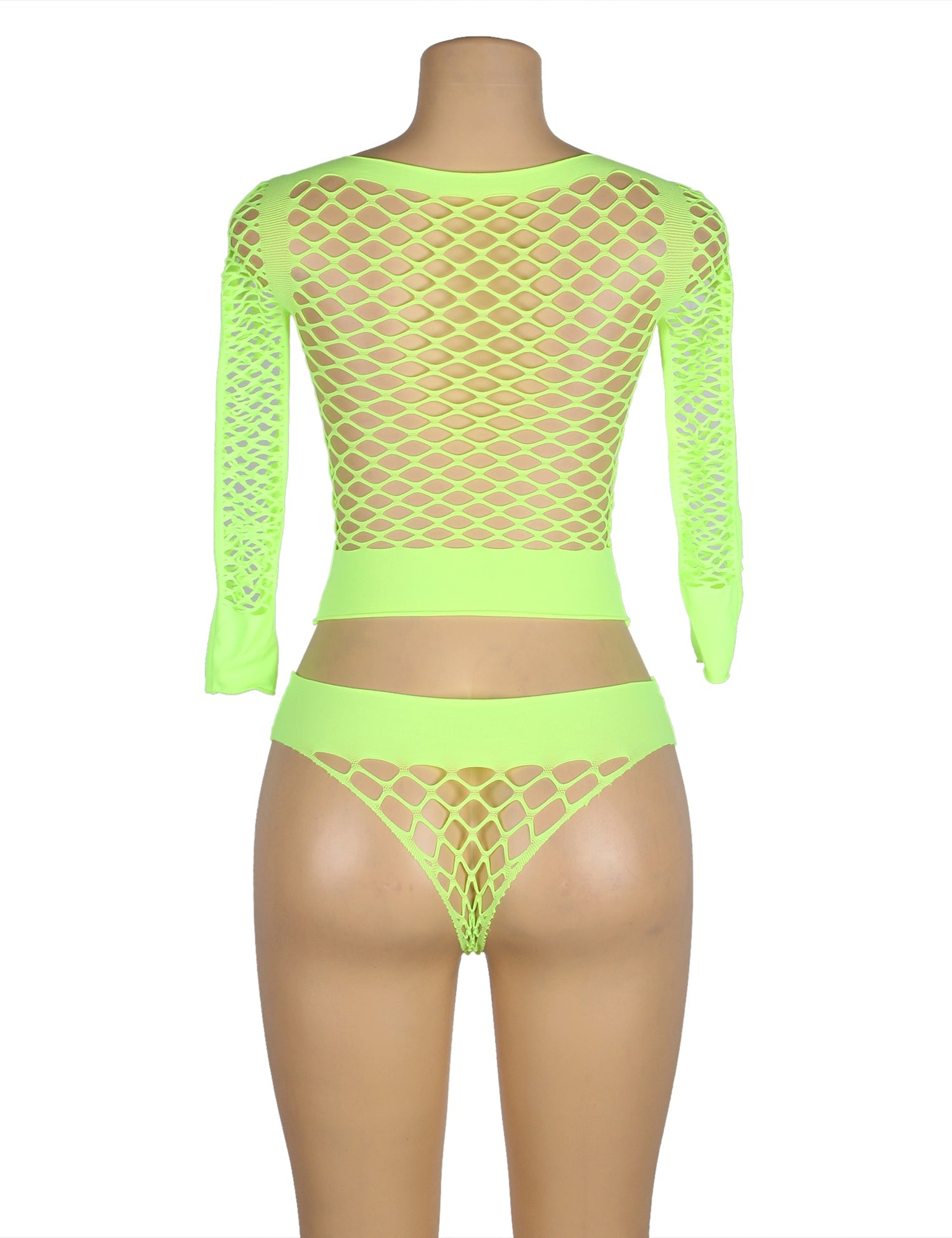 Body deux pièces vert à manches longues avec haut et bas courts en résille