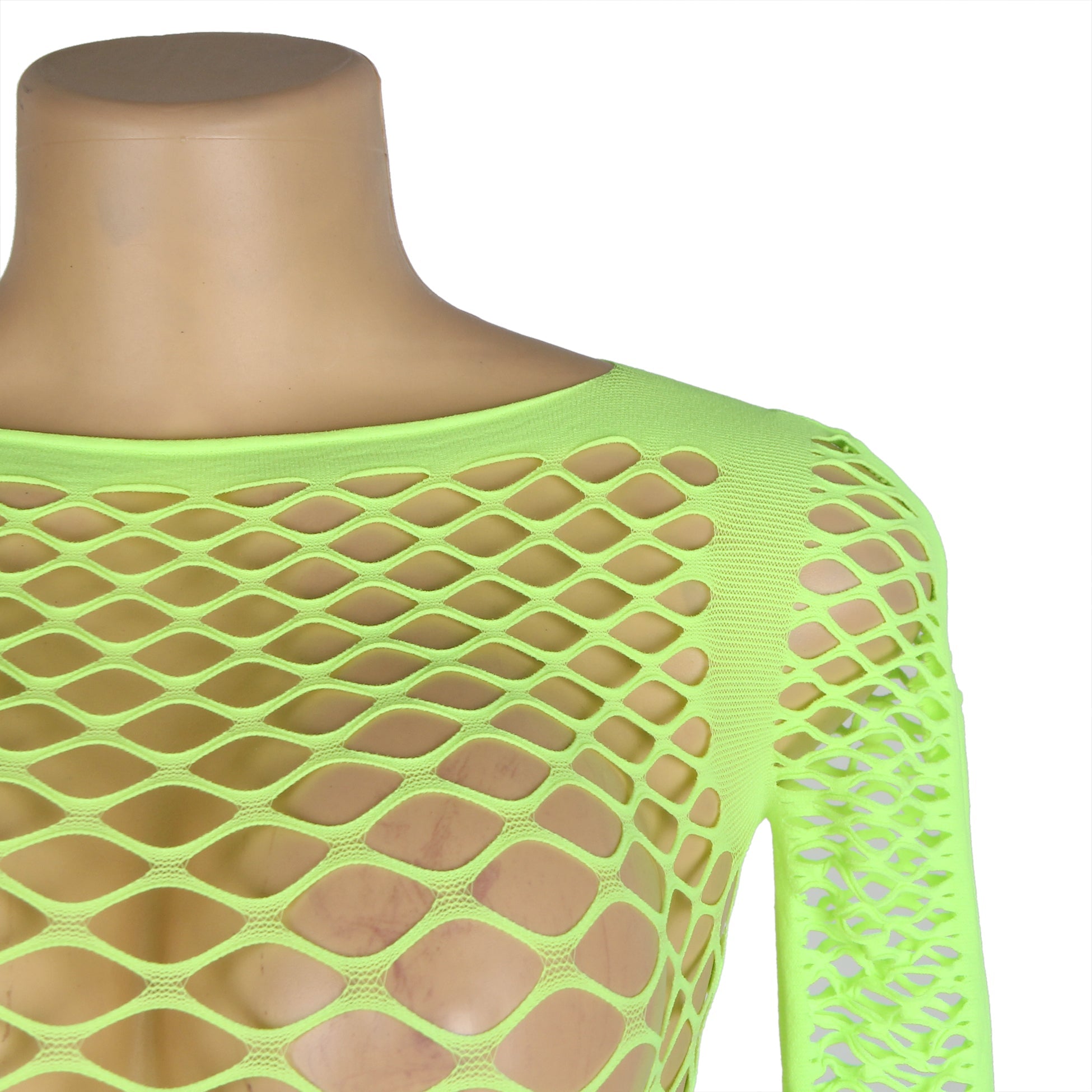 Body deux pièces vert à manches longues avec haut et bas courts en résille