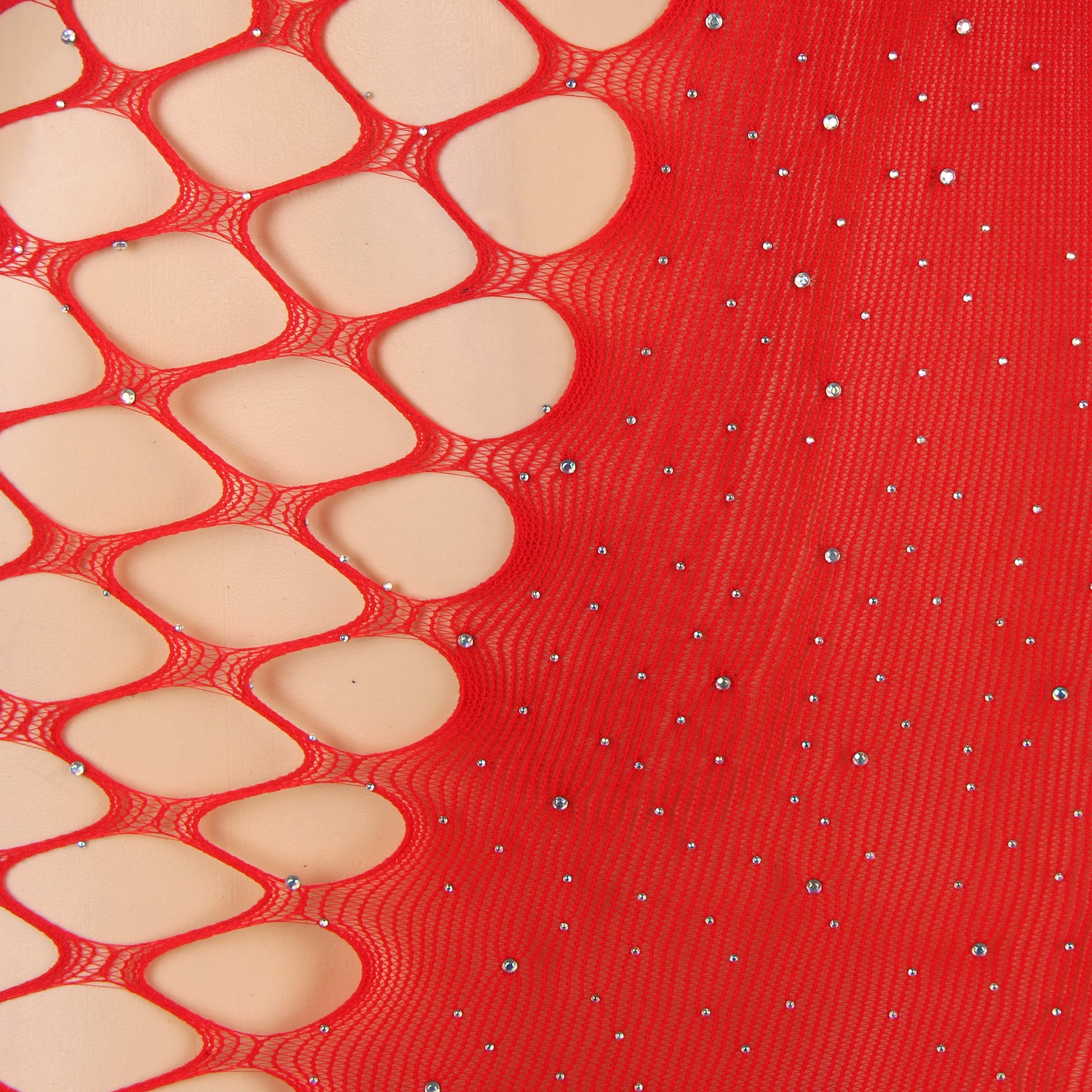 Red Sexy Sparkle Glitter Rhinestone Fishnet Hollow Bodystocking