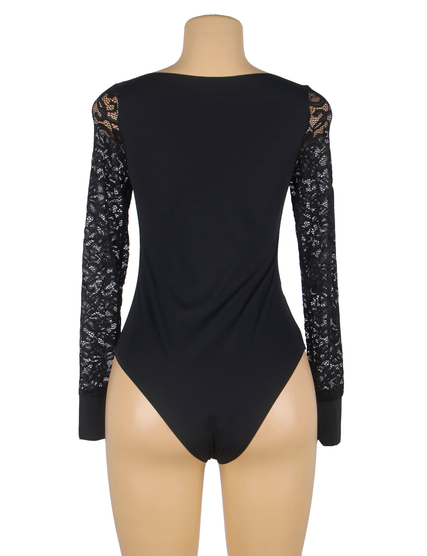 Black  Long Sleeve Openable Crotch Mesh Bodysuit