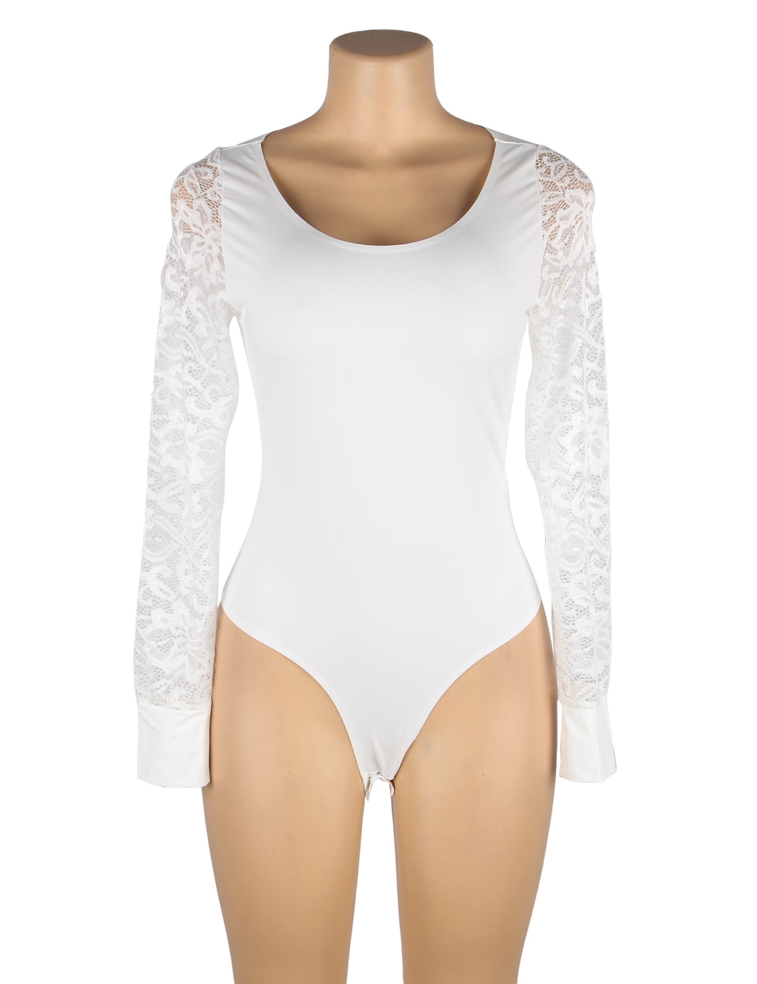 White  Long Sleeve Openable Crotch Mesh Bodysuit