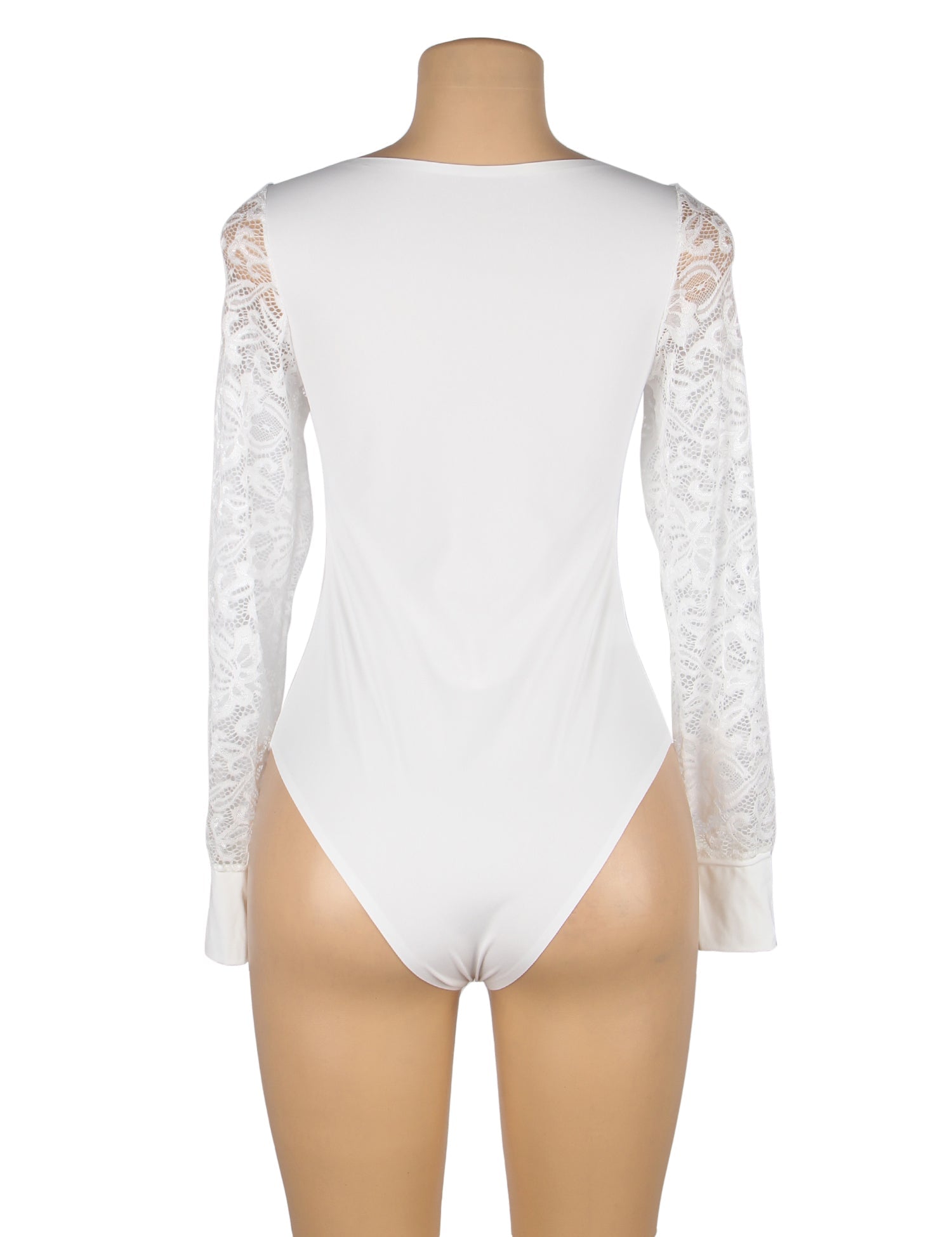White  Long Sleeve Openable Crotch Mesh Bodysuit