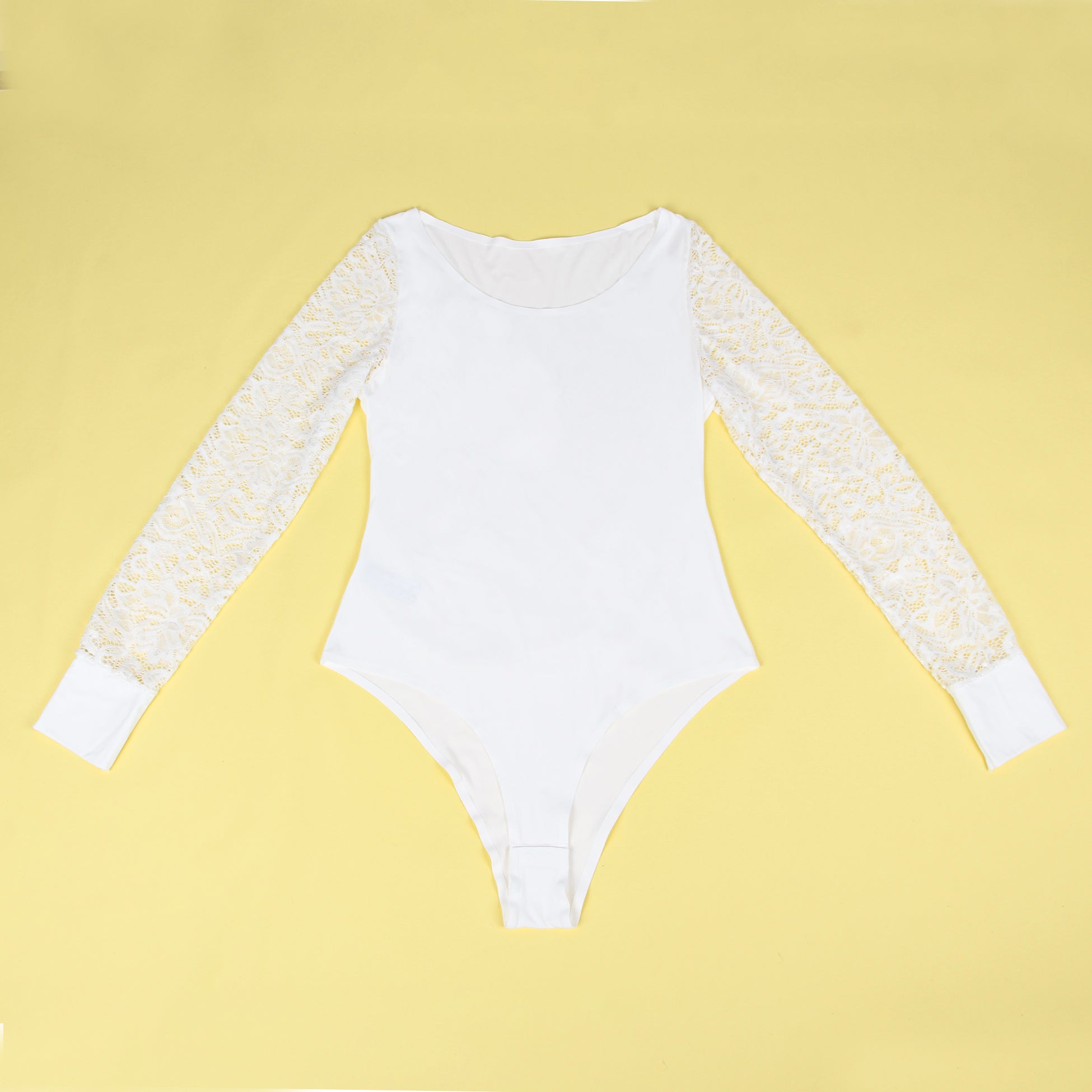 White  Long Sleeve Openable Crotch Mesh Bodysuit