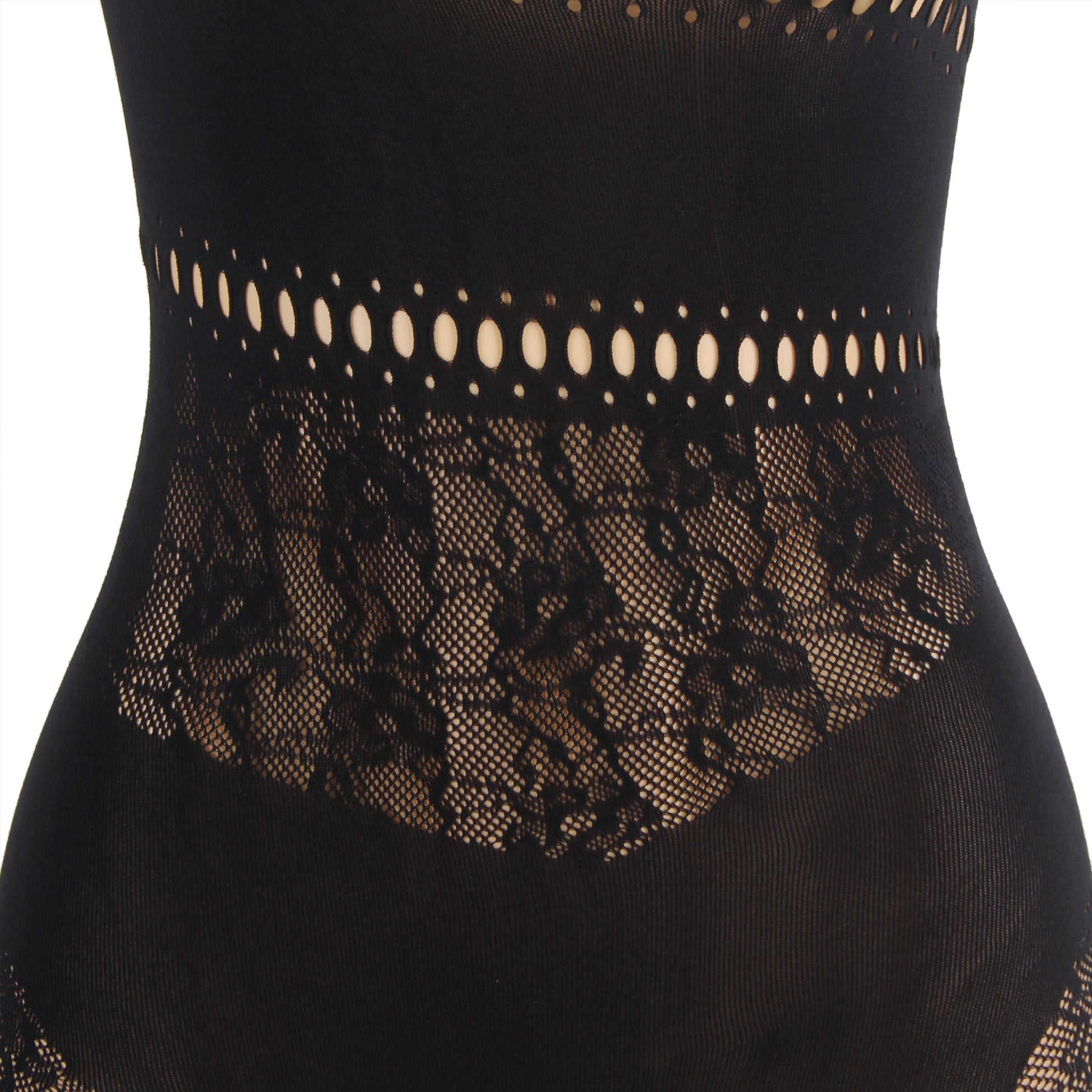 Black Long-Sleeved One Shoulder Sexy Mesh Bodystocking