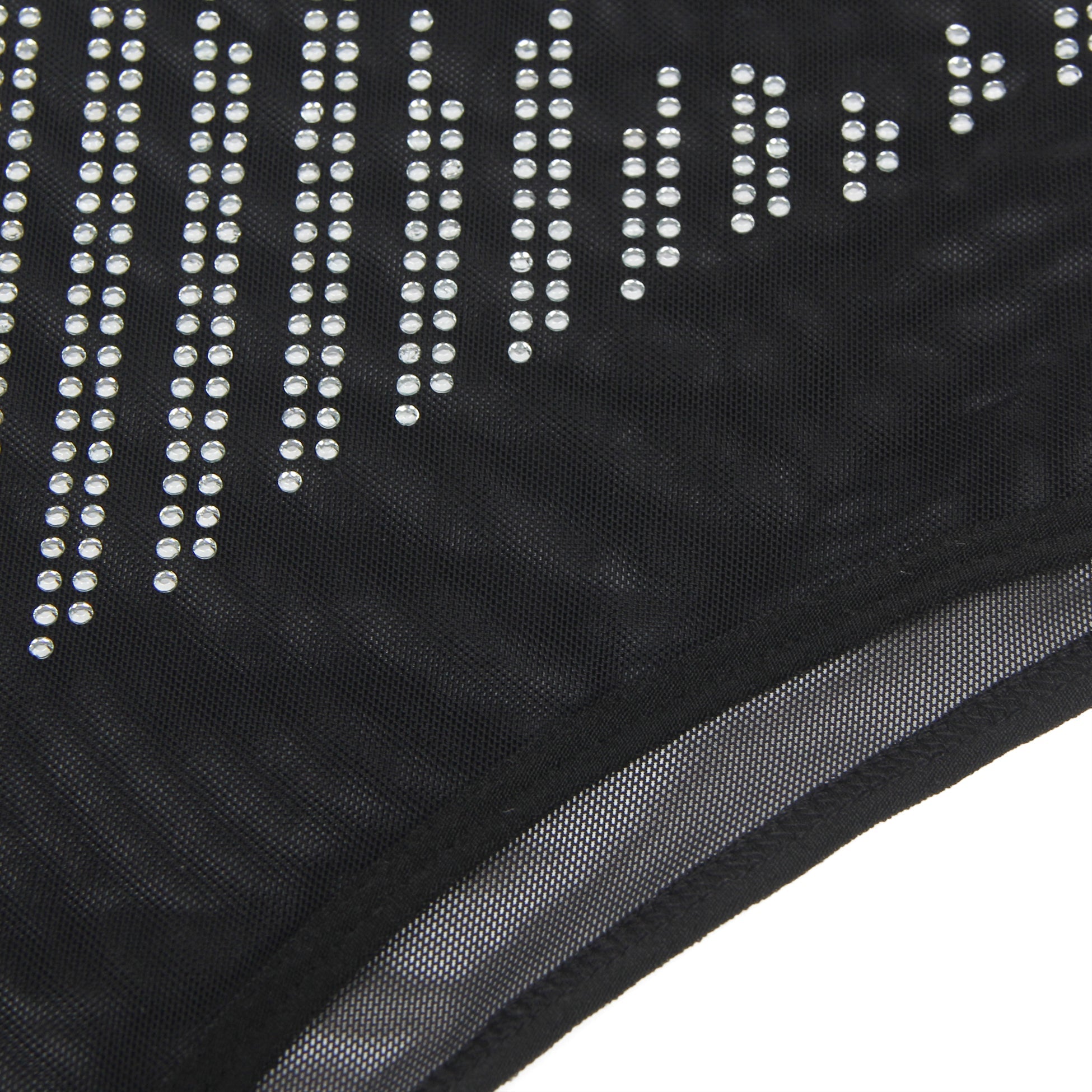 Schwarzer, langärmeliger, durchsichtiger Body aus Strass-Mesh