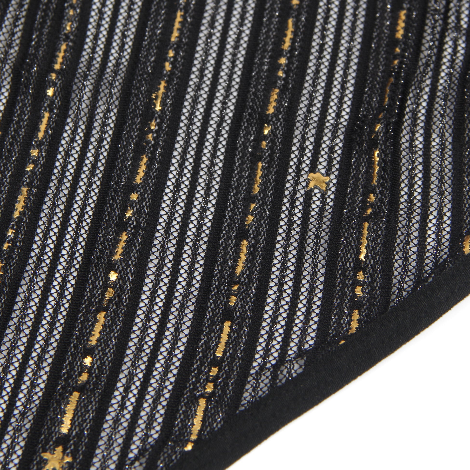 Black Long-Sleeved Bronzing Mesh See-Through Bodysuit