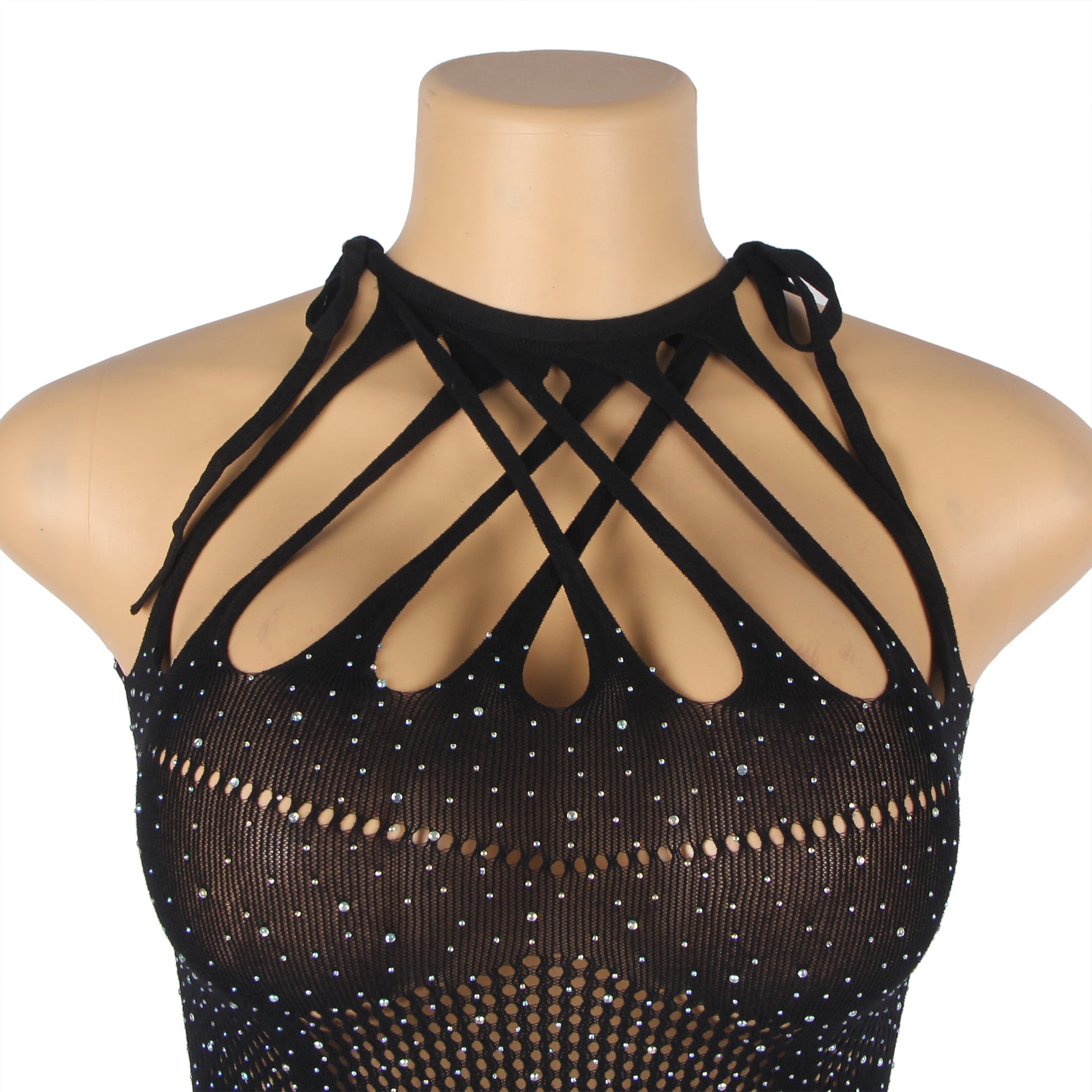 Black Sexy Sparkle Glitter Rhinestone Fishnet Hollow Bodystocking