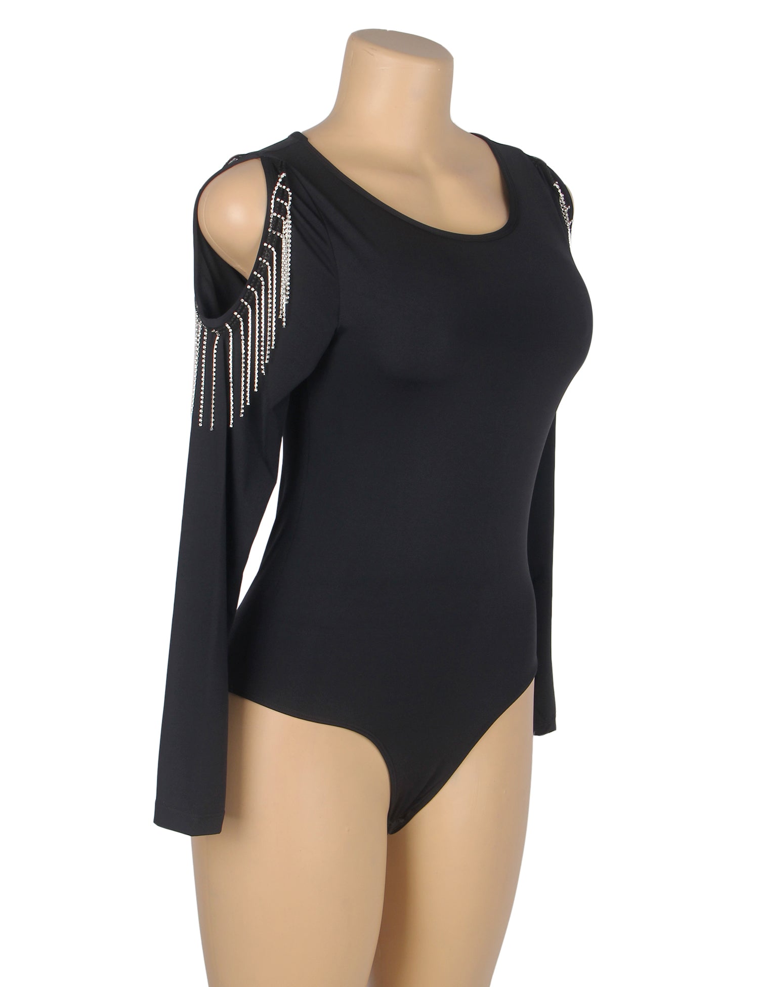 Black Diamond Chain Tassel Long Sleeve Bodysuit