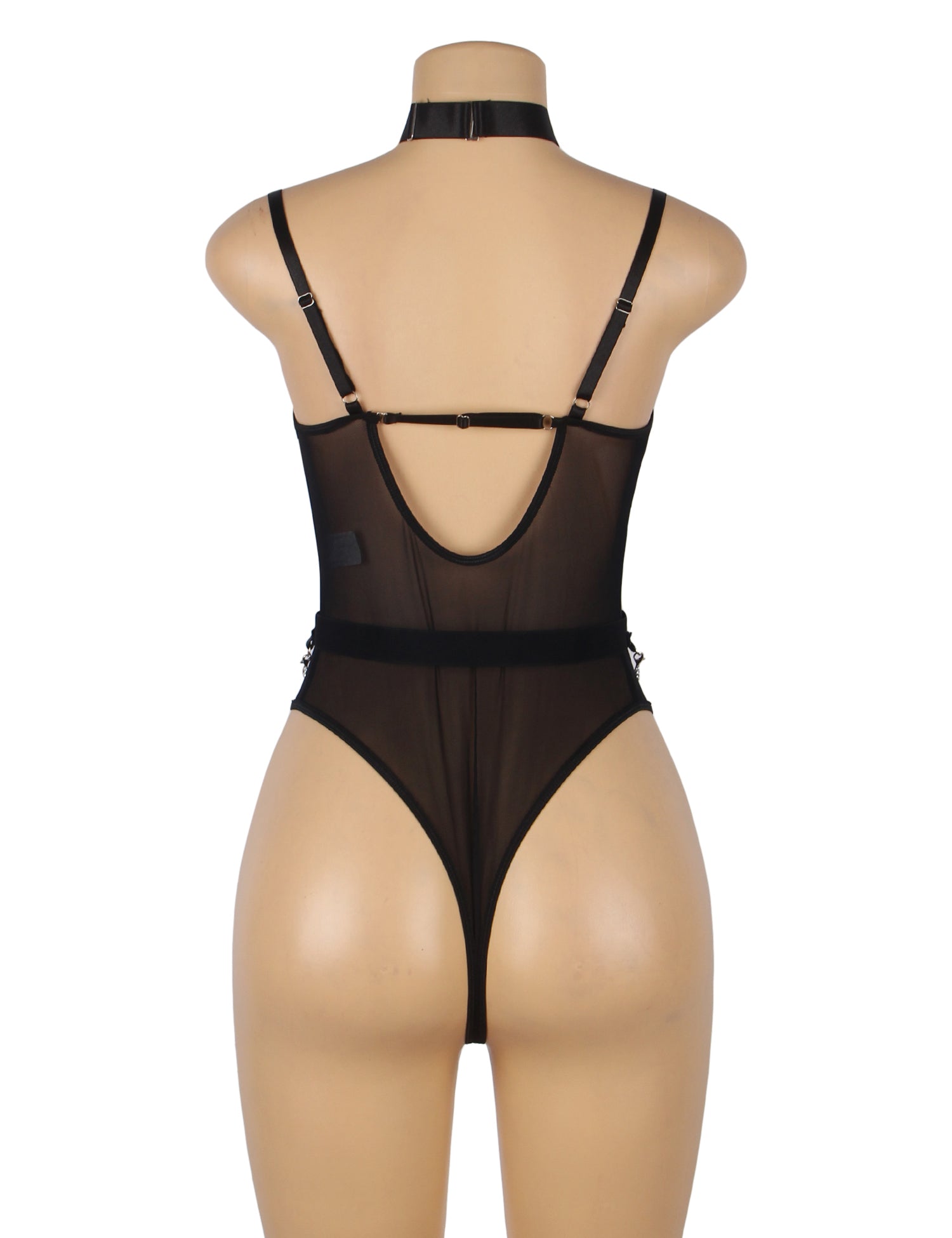 Black Mesh Chain Suspender Bodysuit
