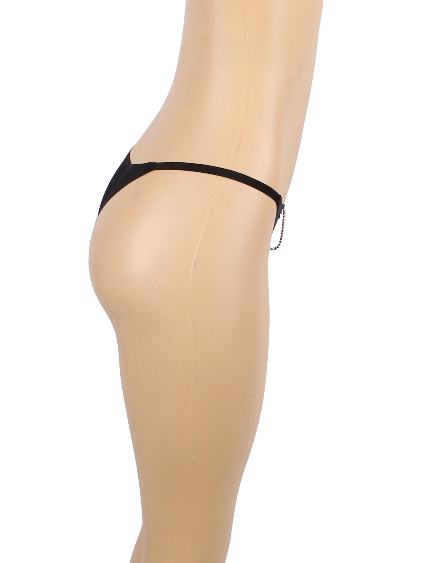 Culotte noire sexy pour femme, sans coutures, avec chaîne brillante et plissée