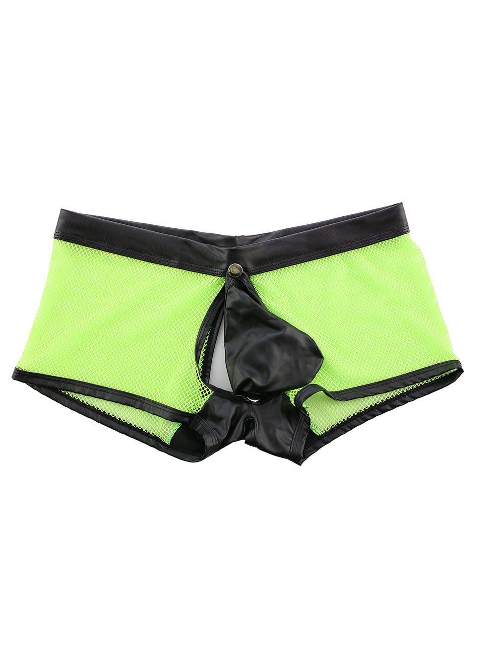 Green Sexy Mesh Openable Crotch Imitation Leather Men's Boxer Underwear