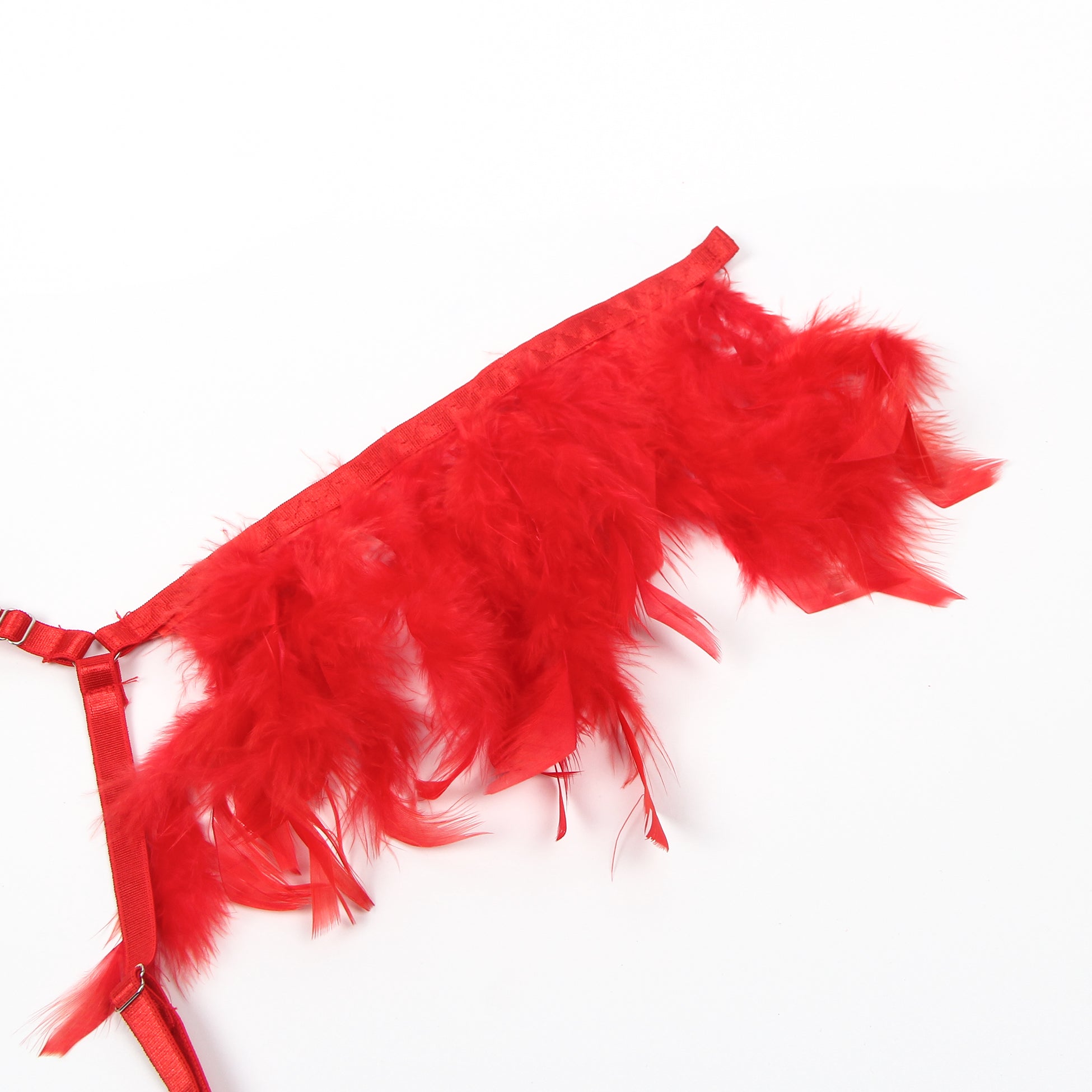 Red Feather Lace Chain Sexy Bra Set