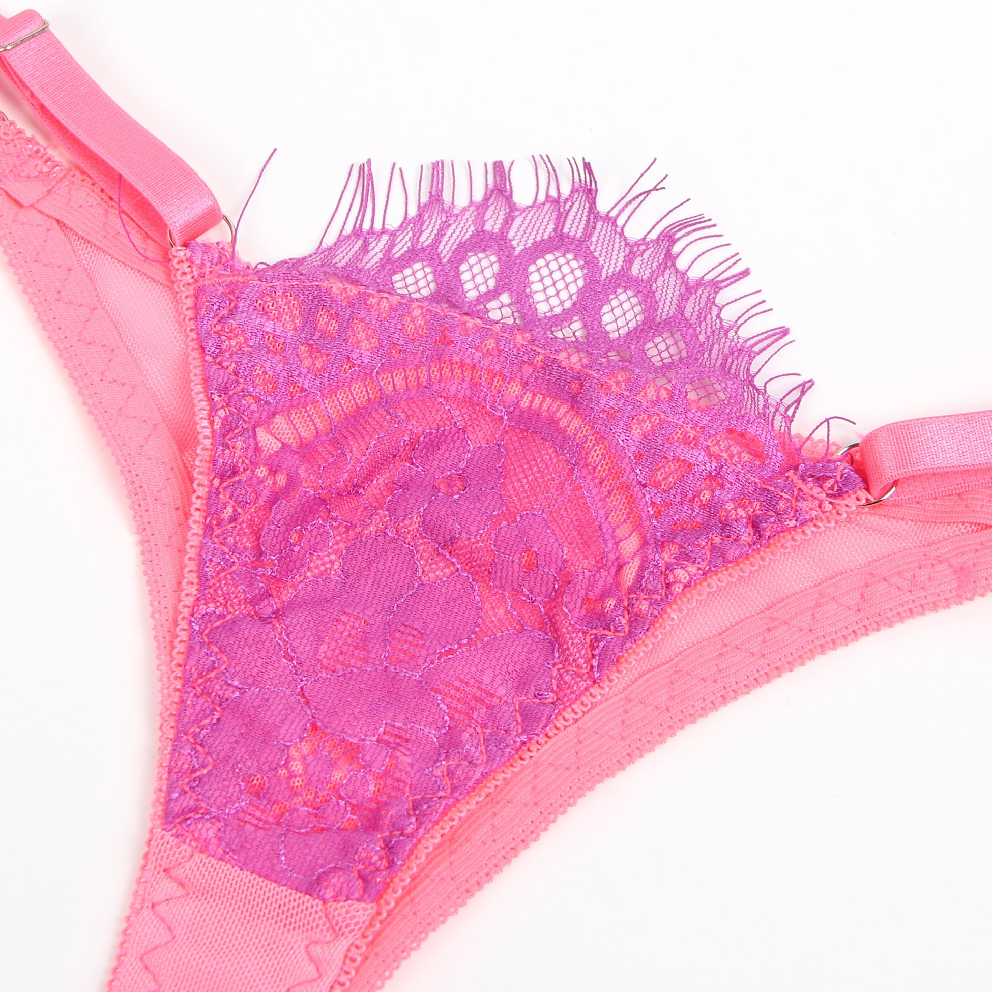 Ensemble soutien-gorge en dentelle à cils Rose Spliced