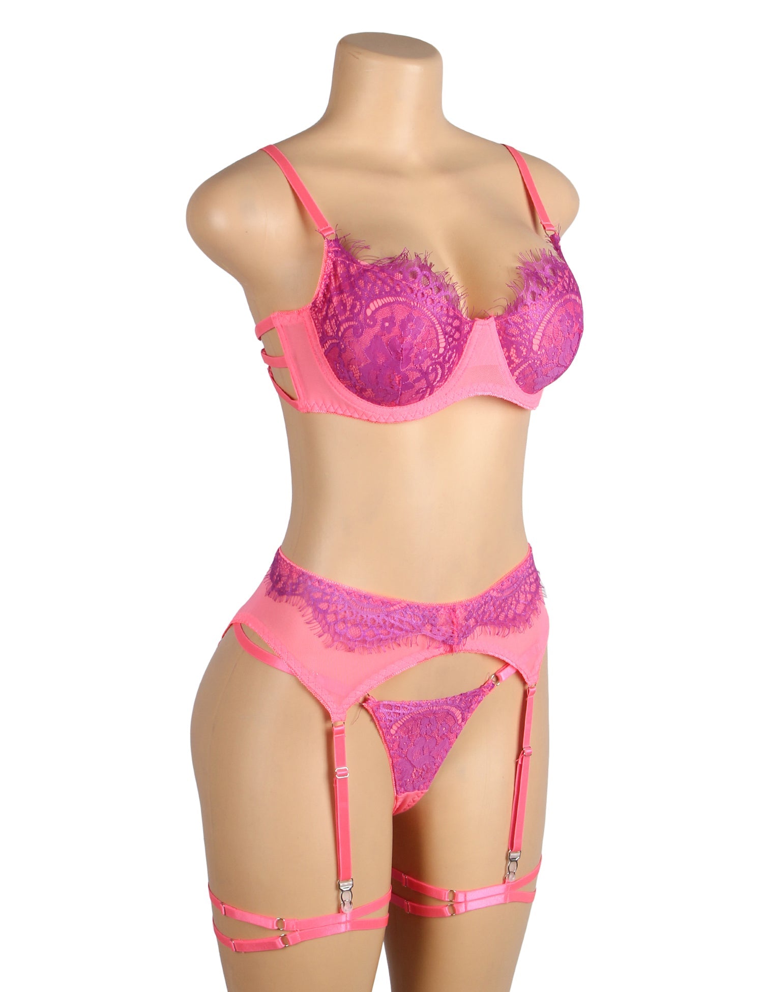 Ensemble soutien-gorge en dentelle à cils Rose Spliced