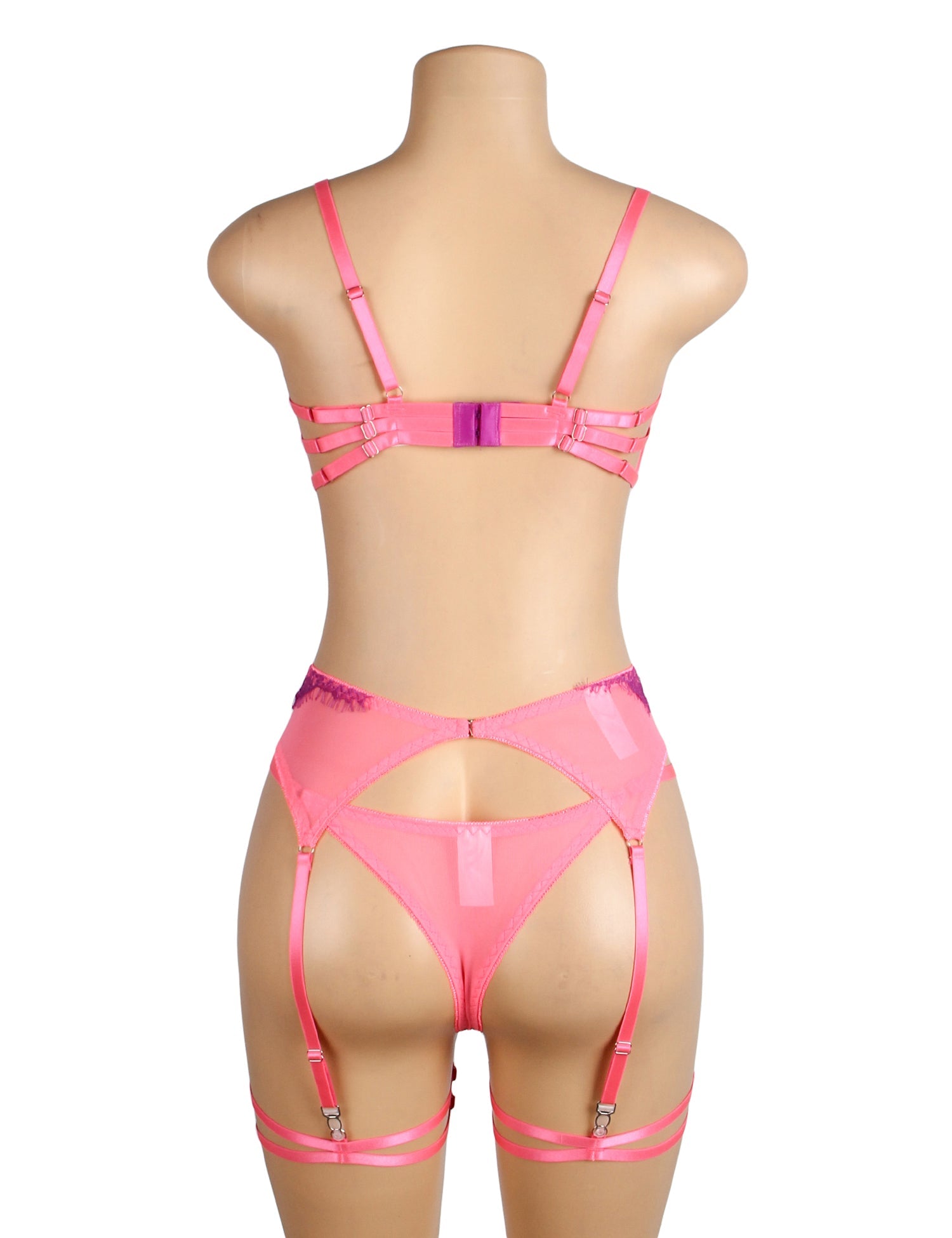 Ensemble soutien-gorge en dentelle à cils Rose Spliced