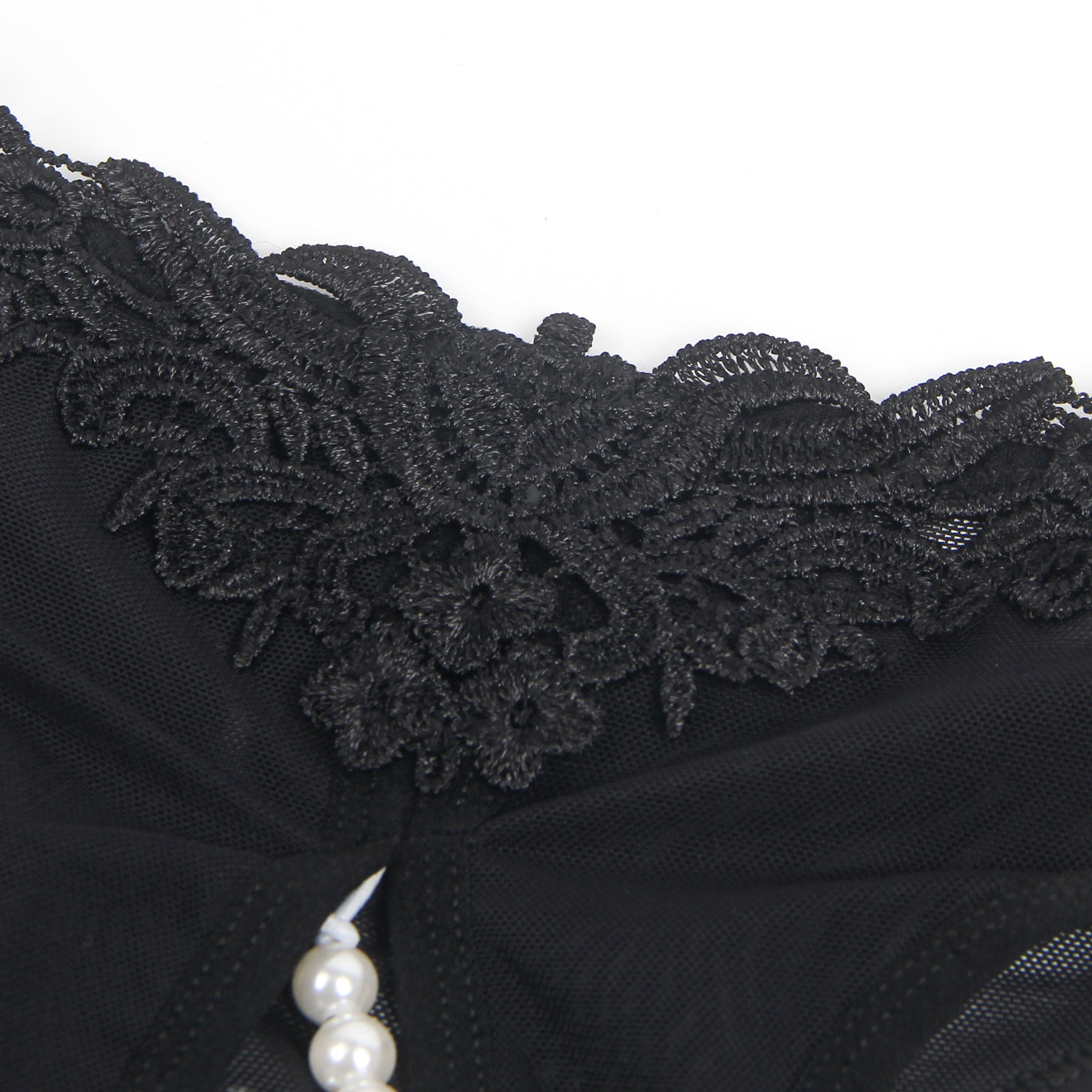 Black Sexy Imitation Pearl Crotchless Panties For Women