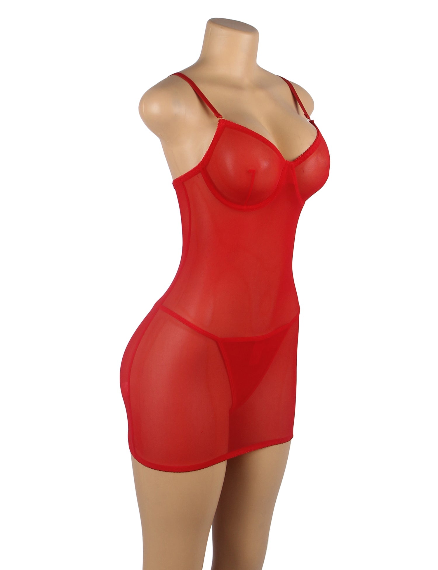 Red Sexy Mesh Strappy Lingerie With A Lace-Up Back