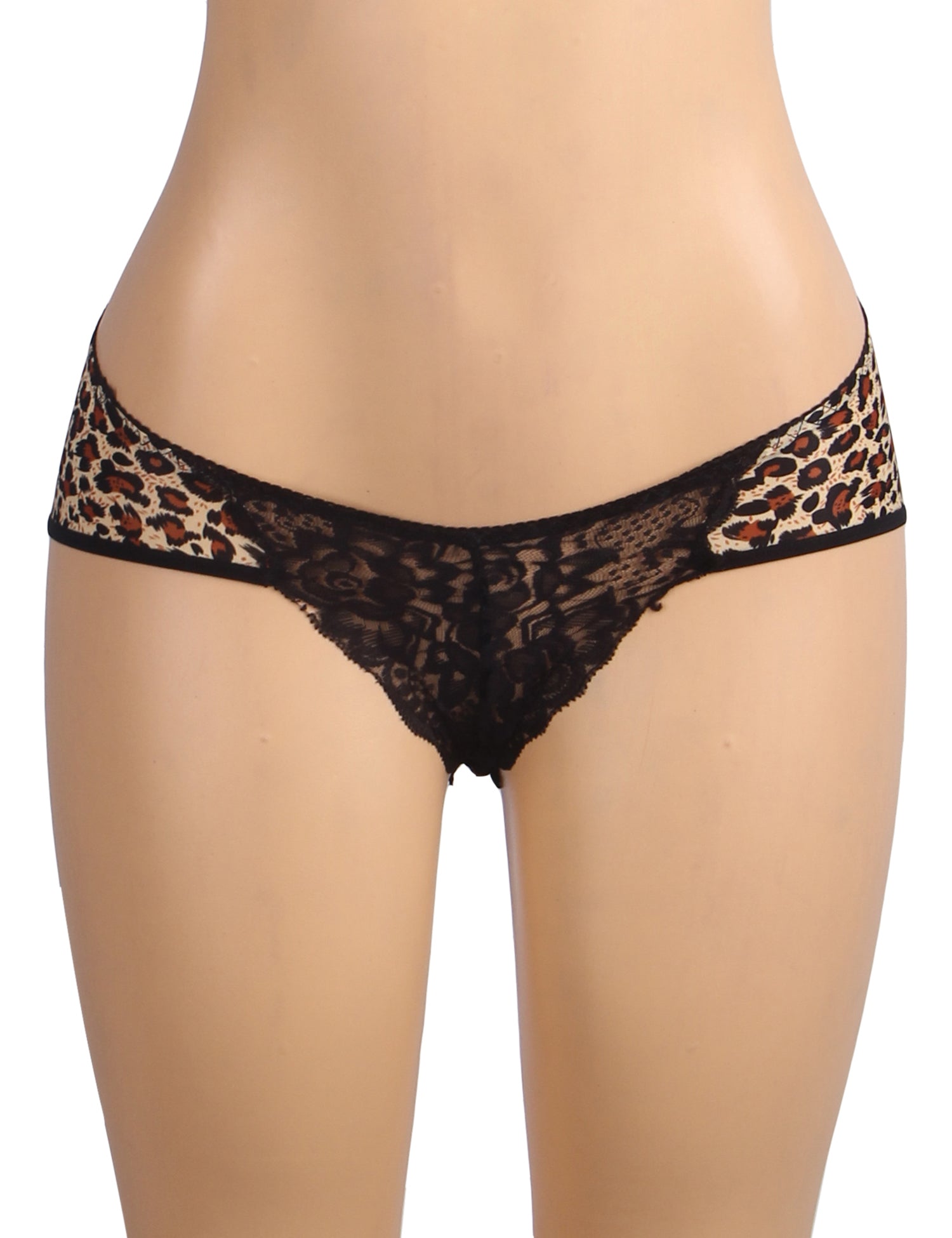 Culottes sexy en dentelle à imprimé léopard et soie glacée pour femmes