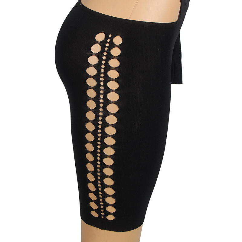 Black Sexy Long Sleeves Hollow Cut Bodystocking Set