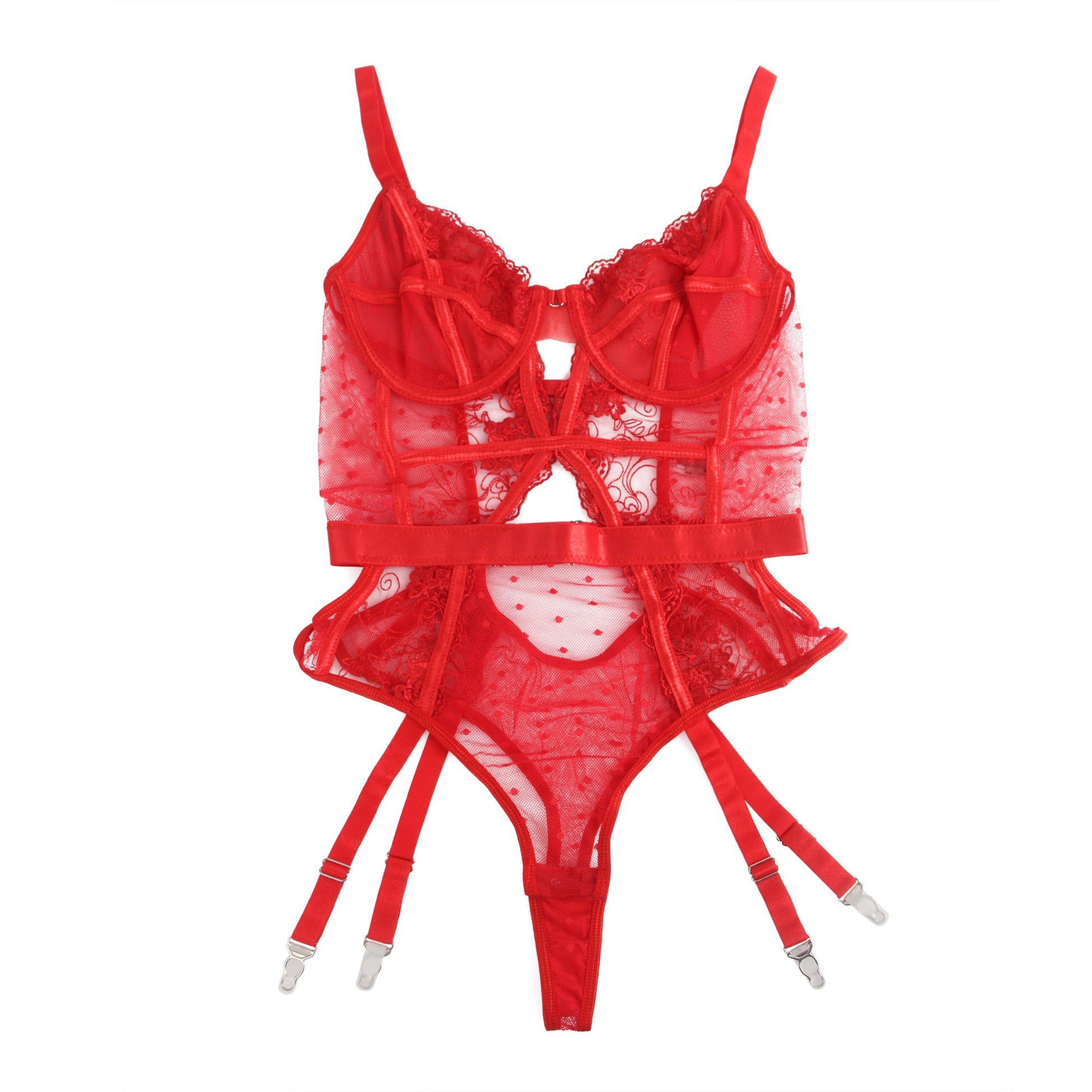 Roter, sexy Body mit Stickereispitze und hohlen Trägern