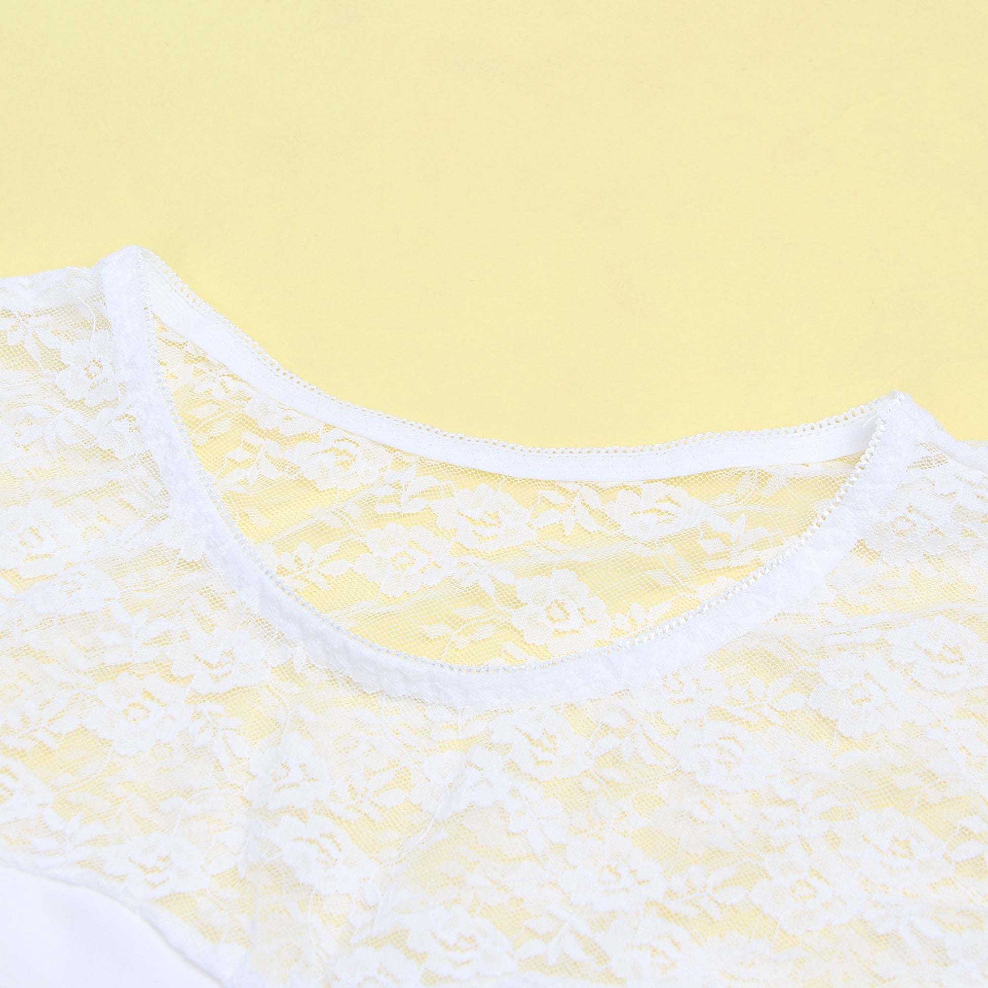 Long Sleeve Openable Crotch Lace White Bodysuit