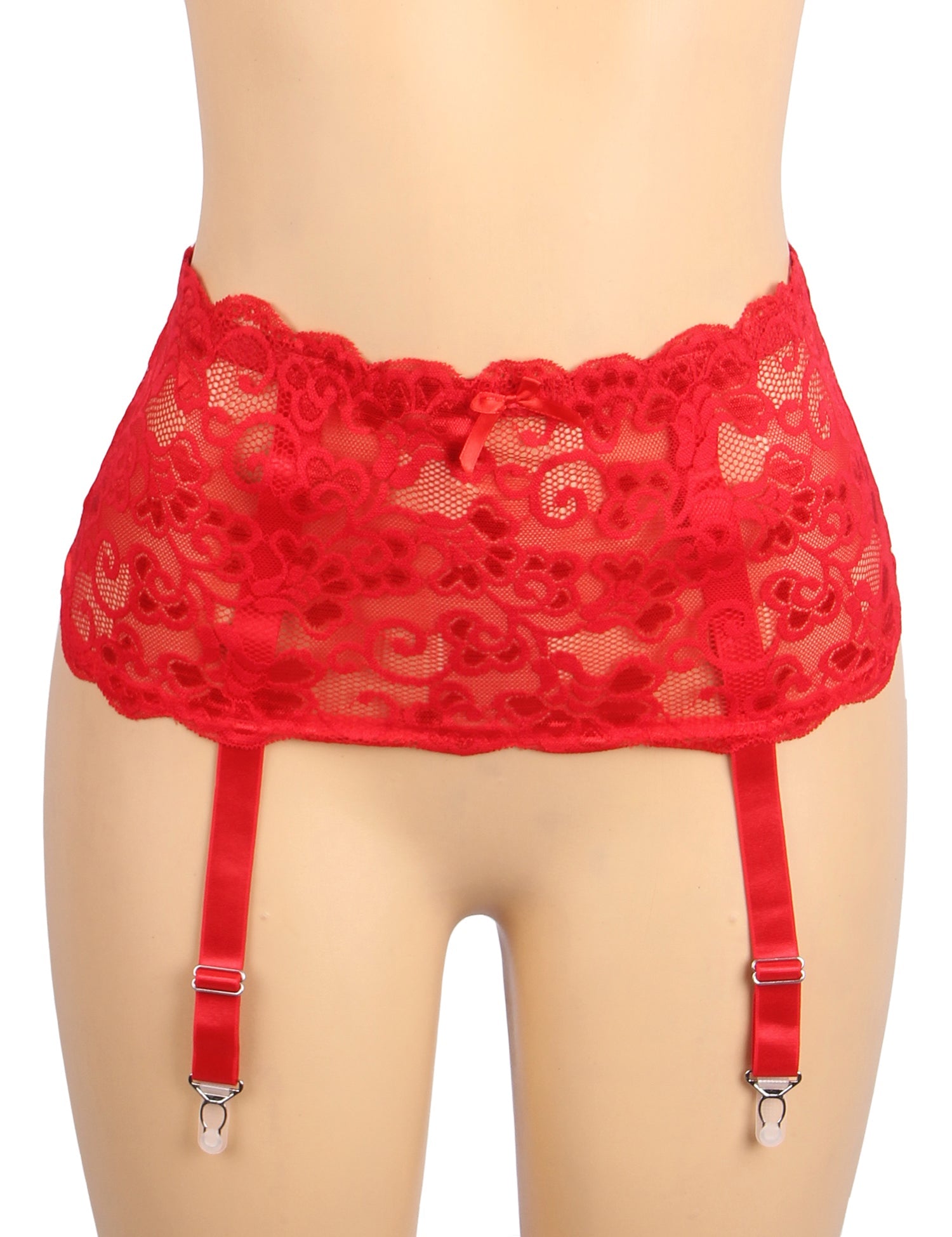 Roter, sexy Spitzenstrumpfgürtel mit Metallschnallen