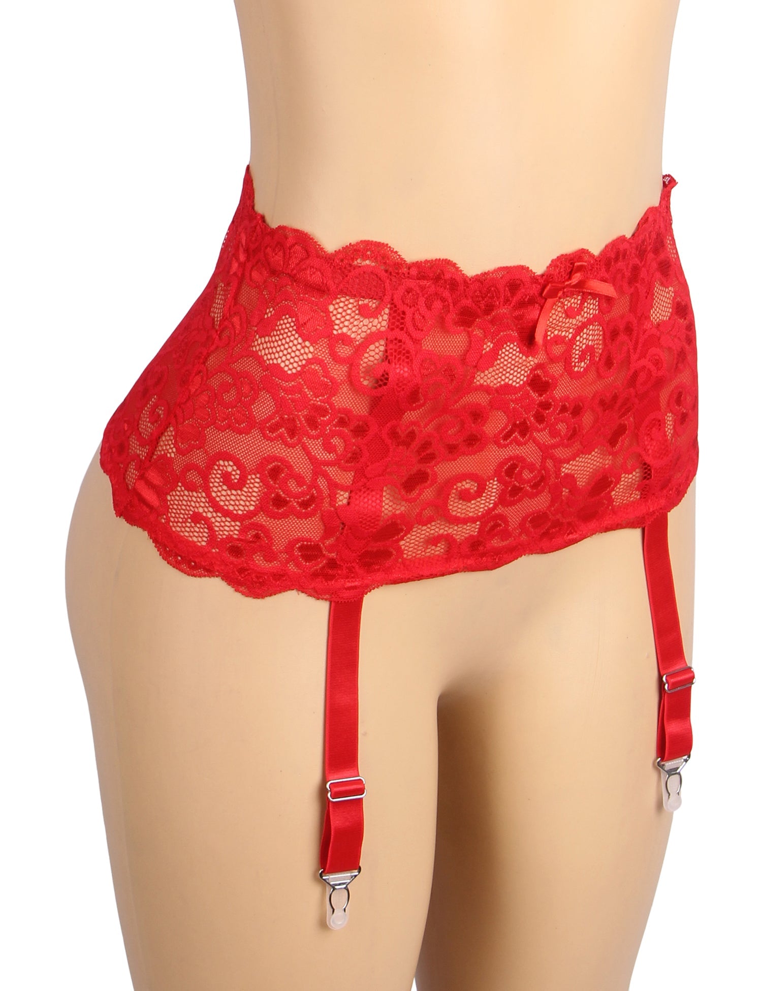 Roter, sexy Spitzenstrumpfgürtel mit Metallschnallen