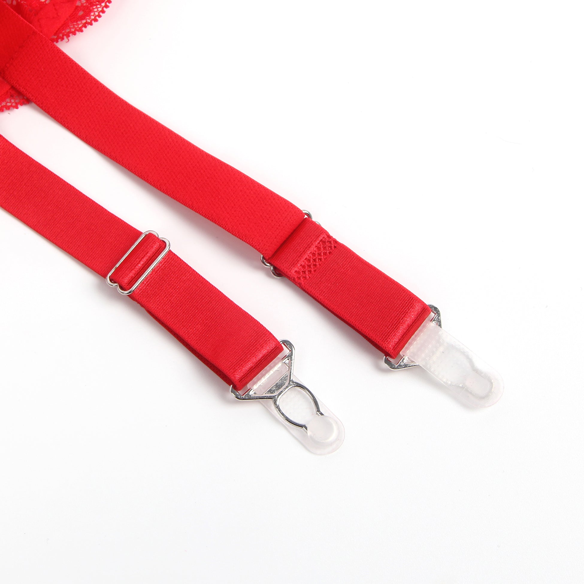 Roter, sexy Spitzenstrumpfgürtel mit Metallschnallen