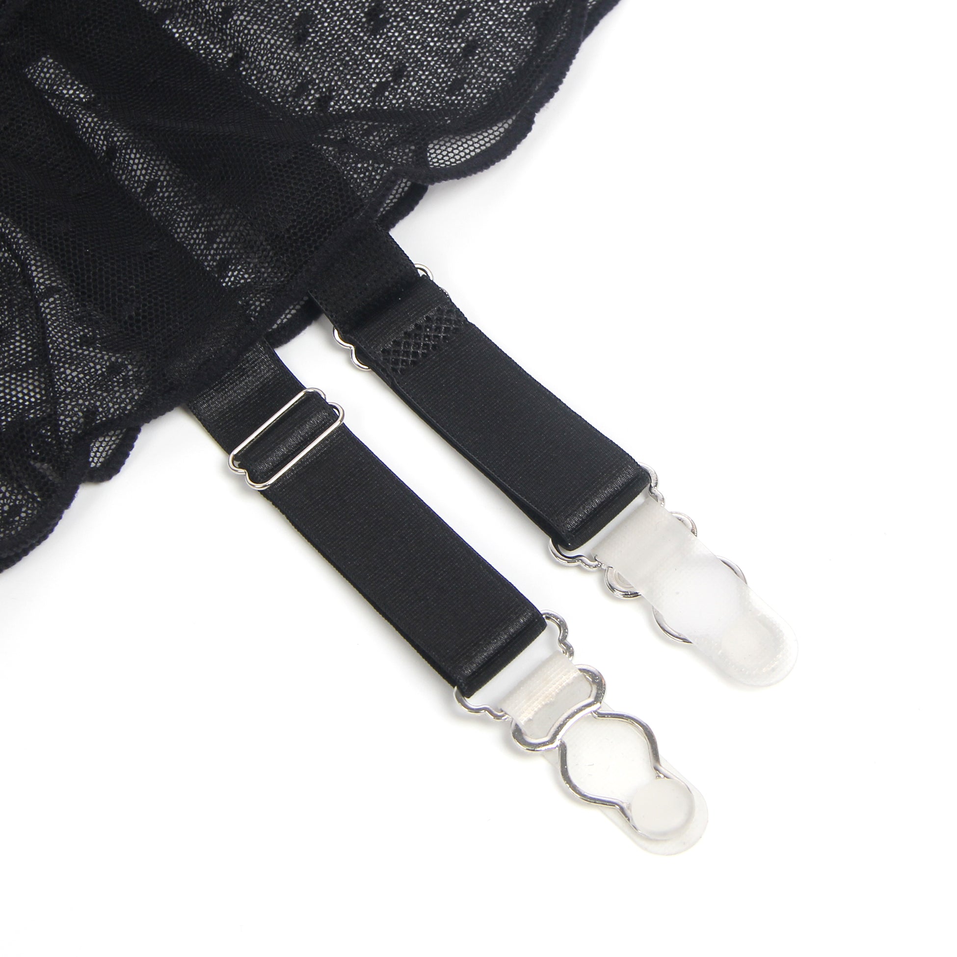 Black Dots Mesh Sexy Garter Belt With Metal Buckles