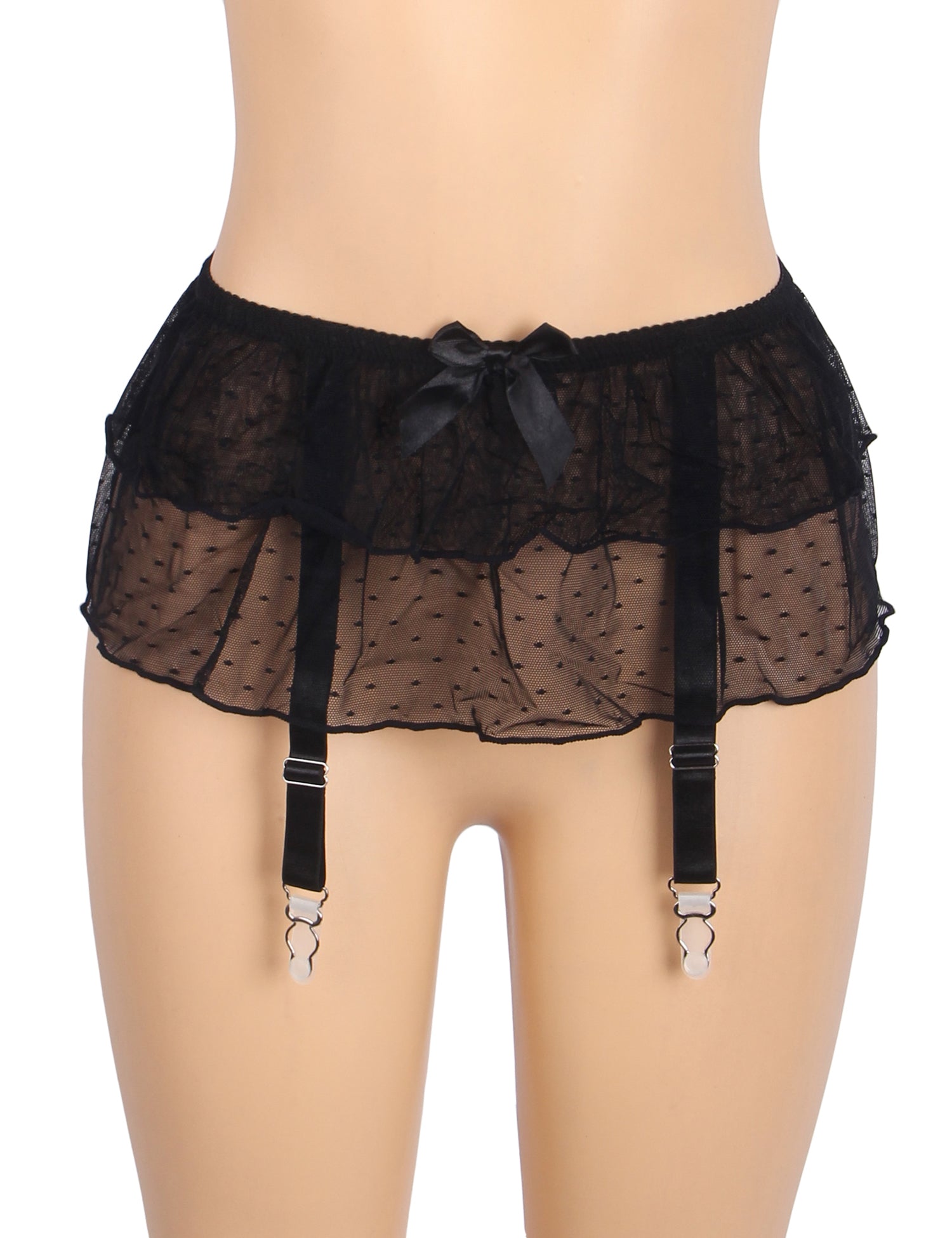 Black Dots Mesh Sexy Garter Belt With Metal Buckles