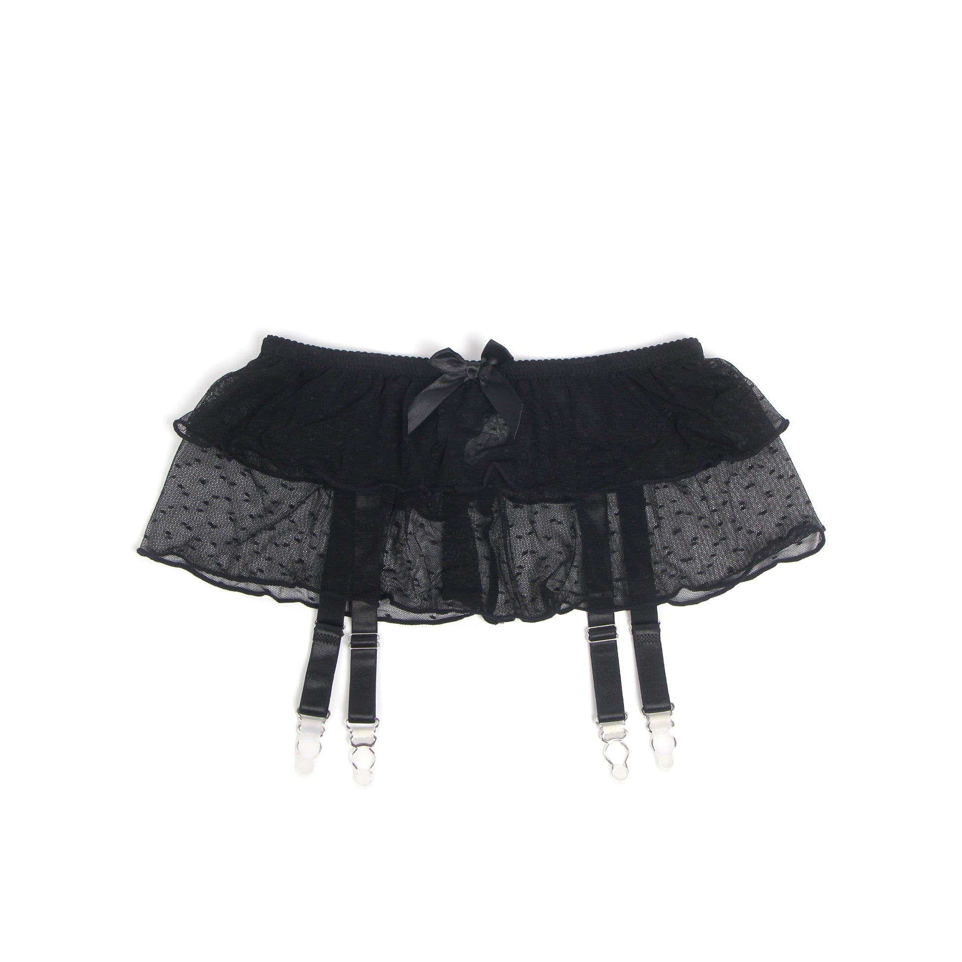 Black Dots Mesh Sexy Garter Belt With Metal Buckles