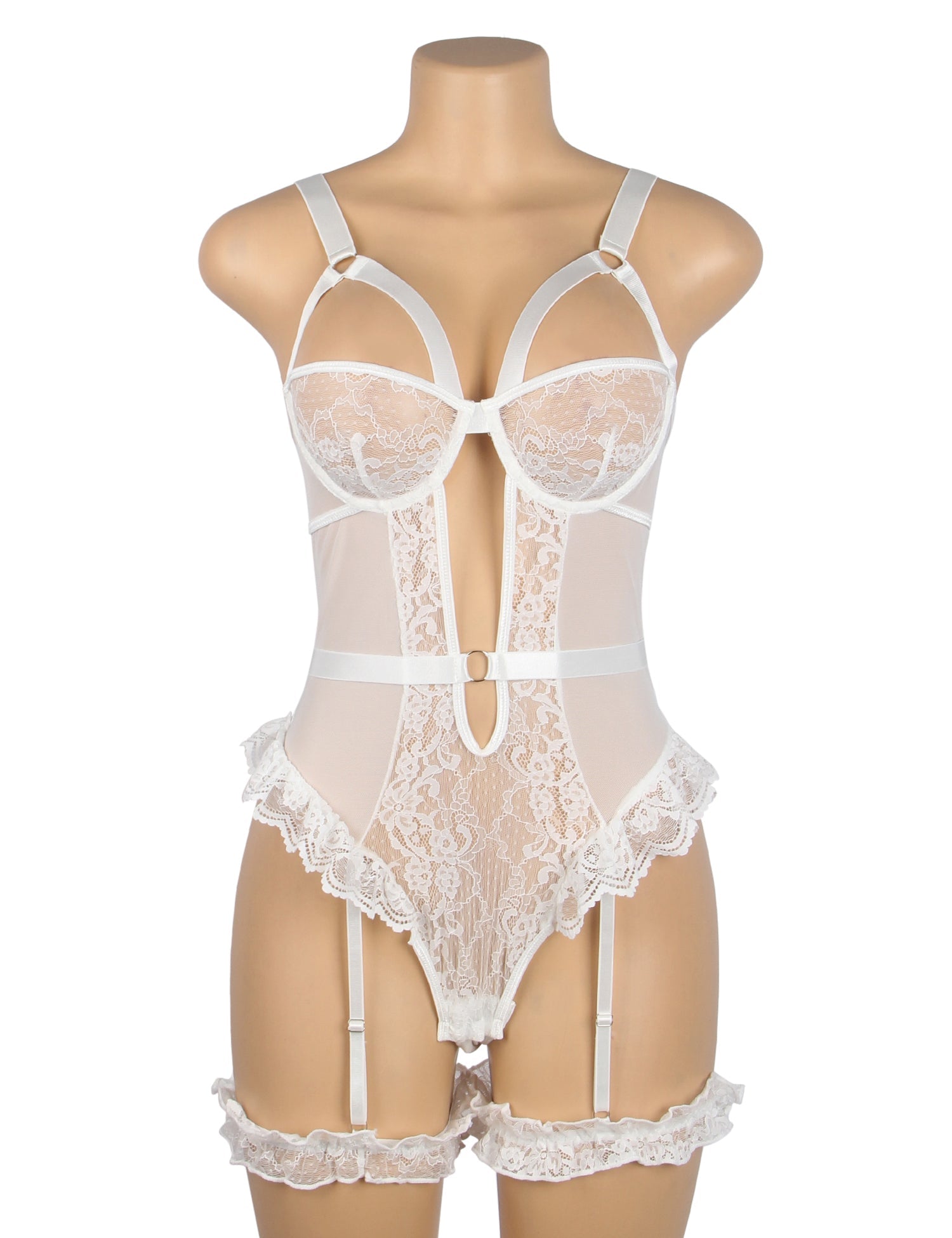 White Sexy Slim Lace Garter Leg Ring Teddy