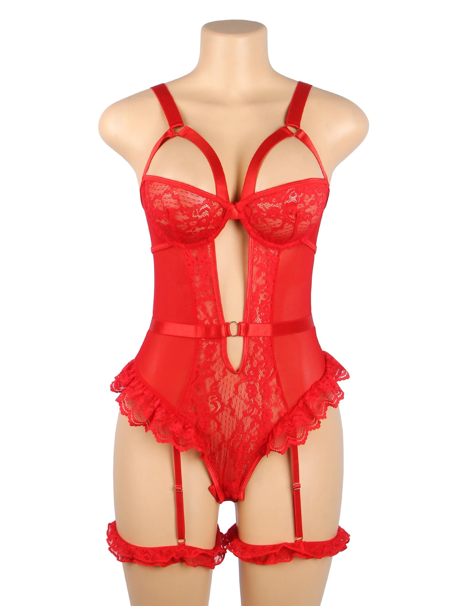 Red Sexy Slim Lace Garter Leg Ring Teddy