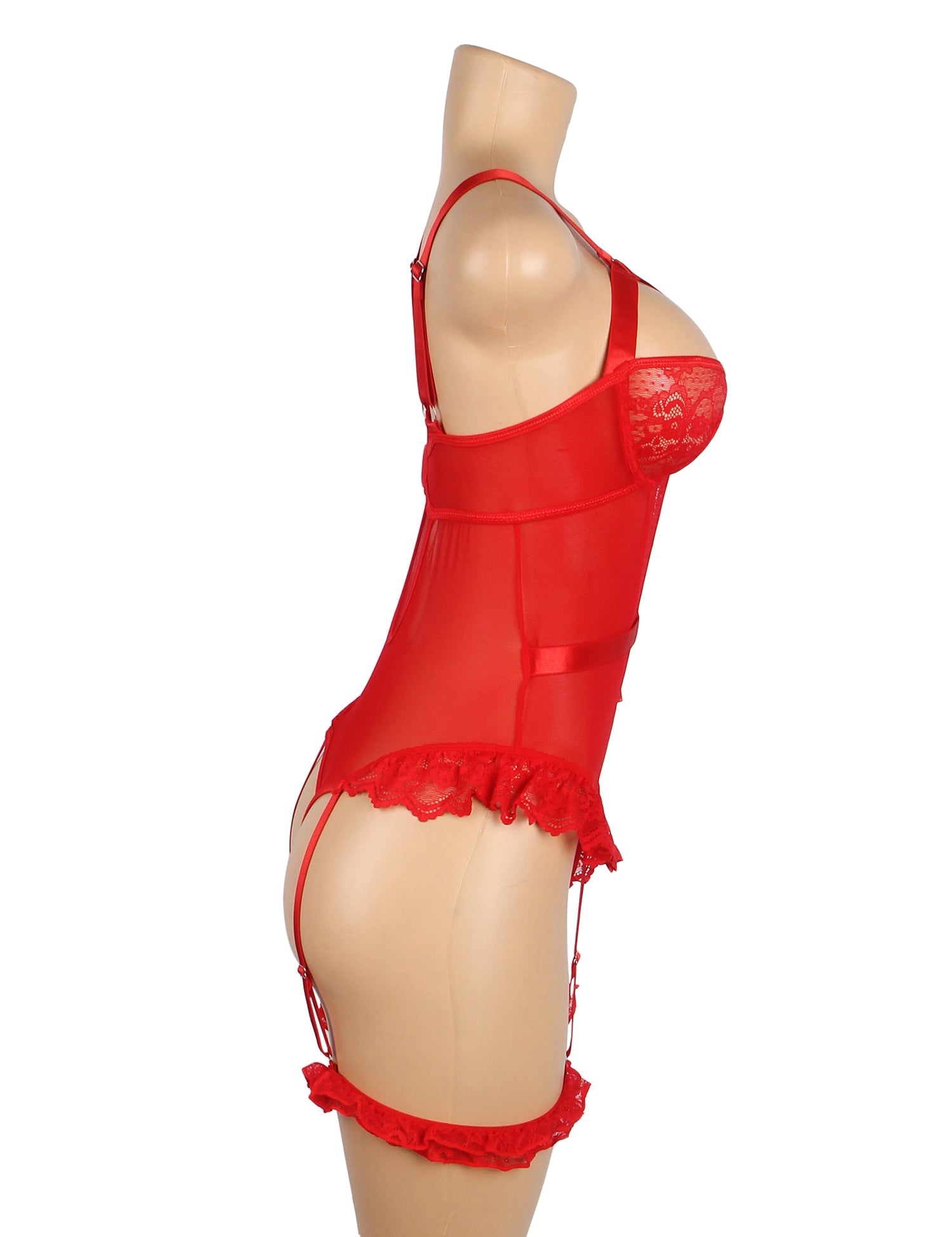 Red Sexy Slim Lace Garter Leg Ring Teddy