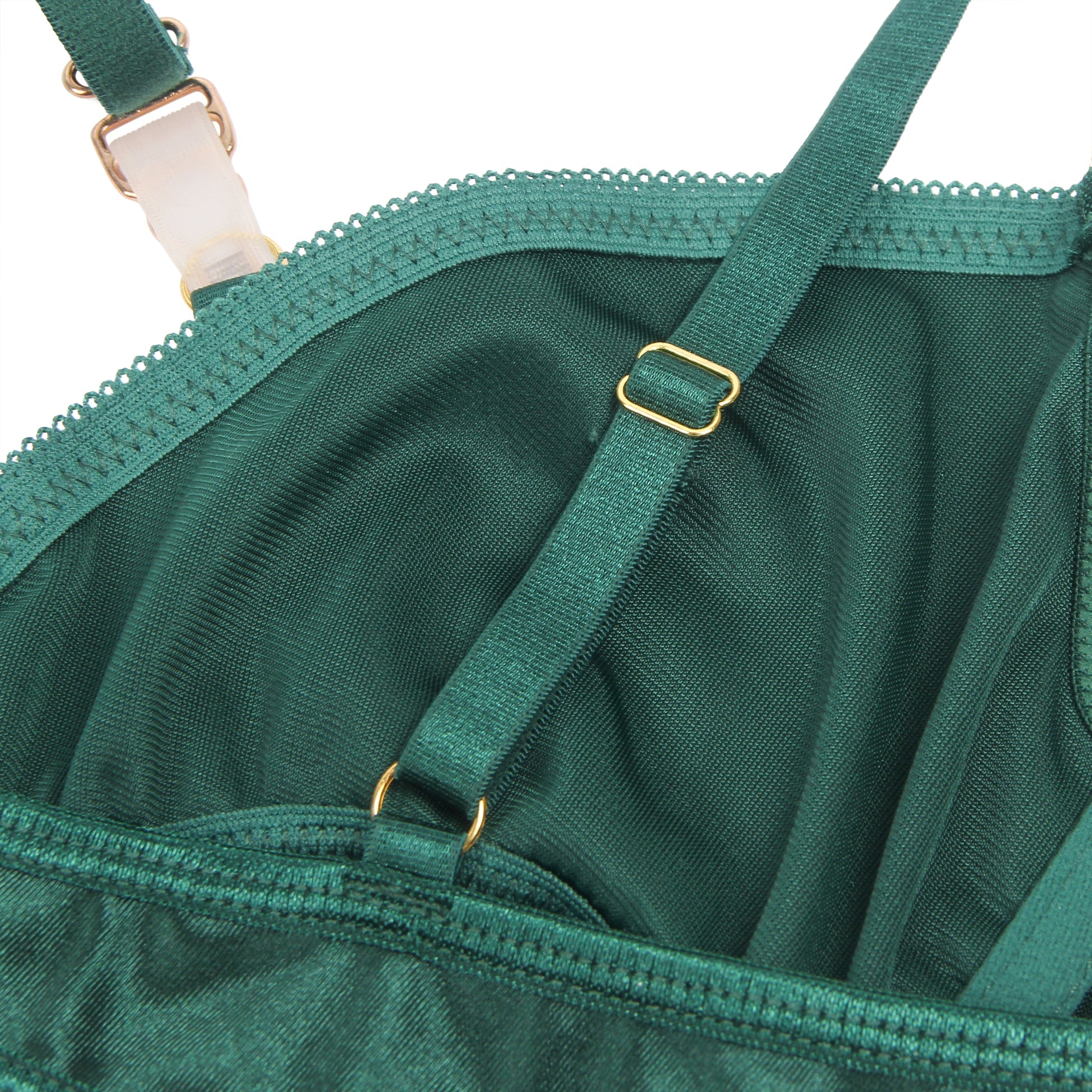 Ensemble soutien-gorge dos nu en velours vert sexy ajouré