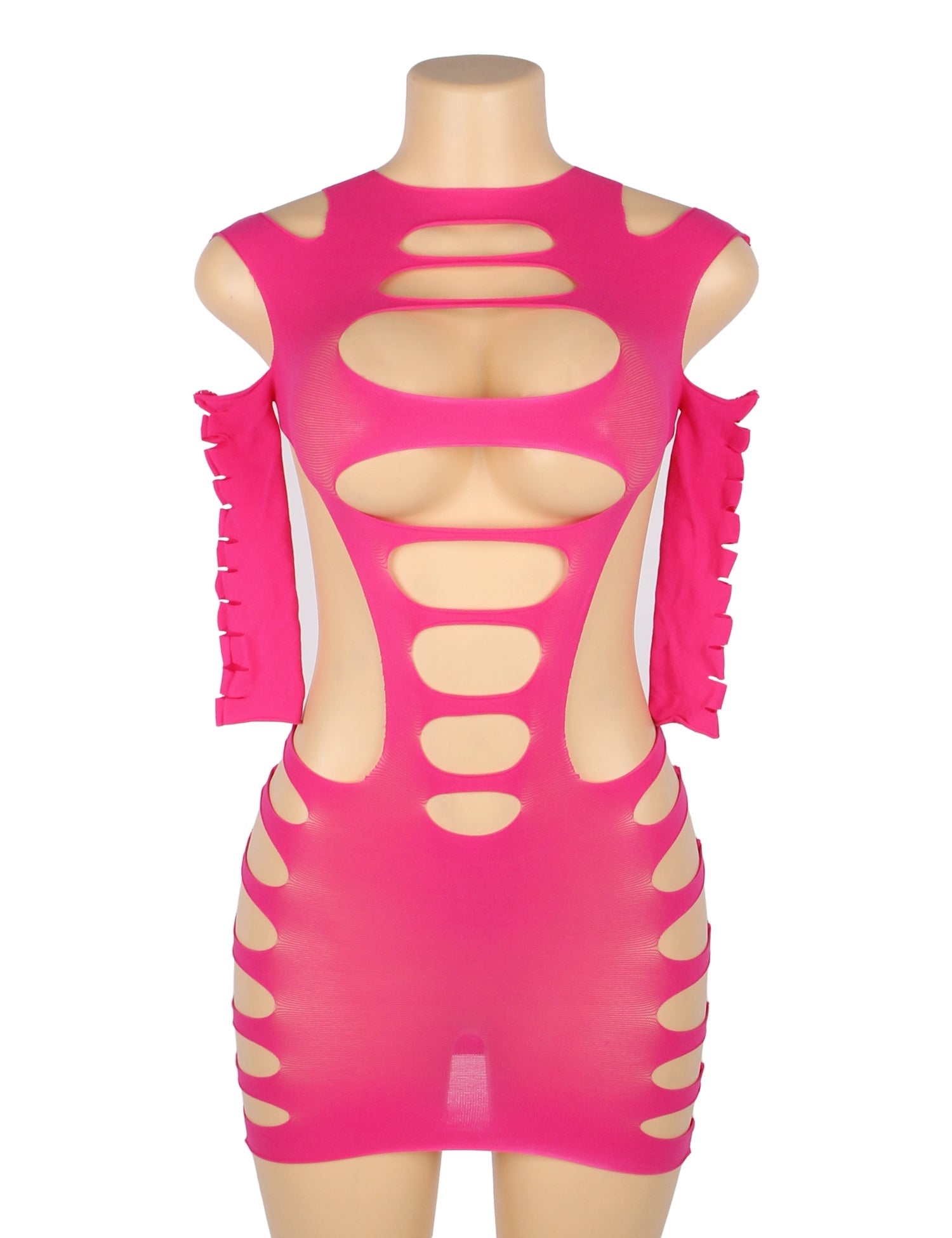 Rosafarbener, sexy, langärmeliger Body mit Cut-Outs