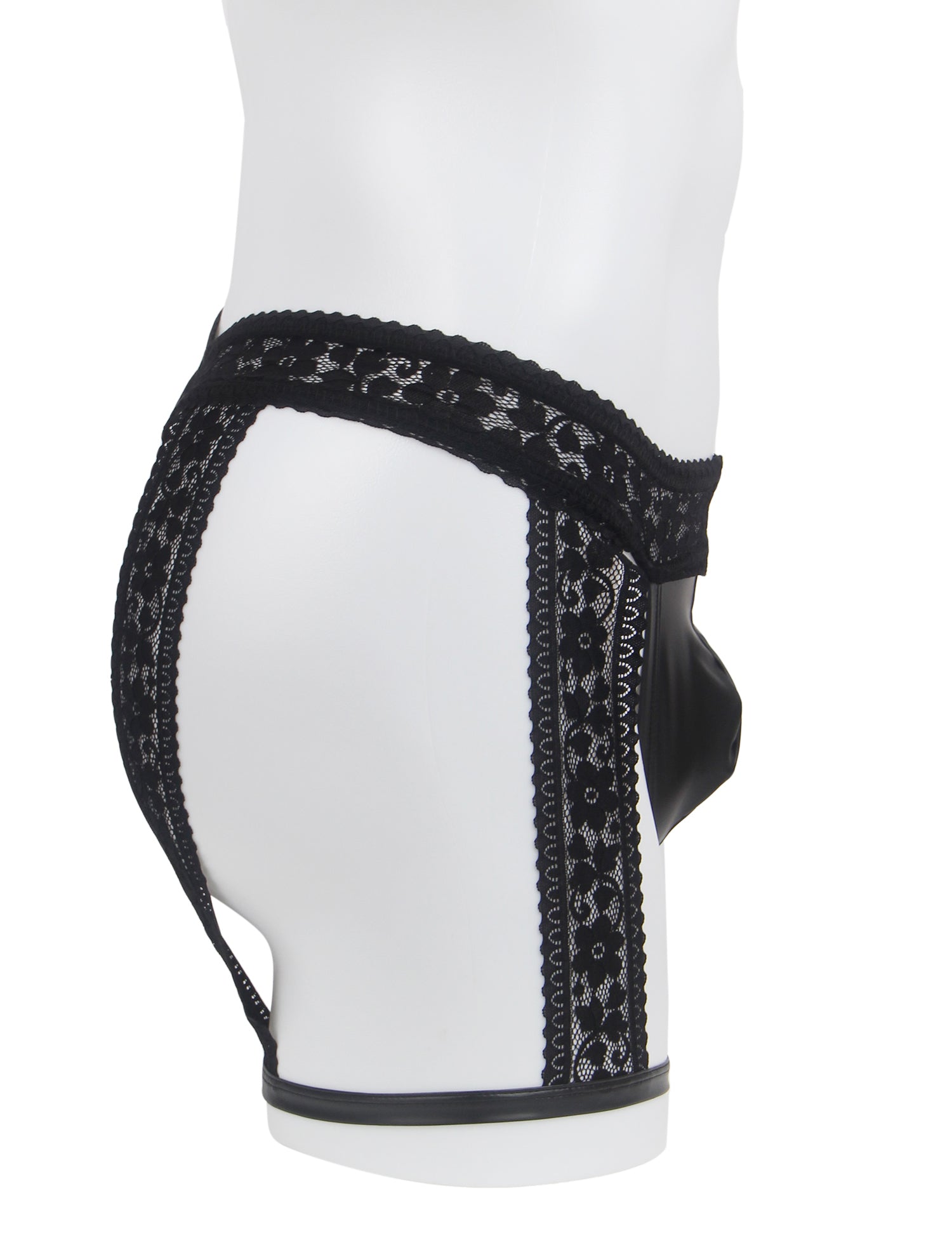 Black Sexy Lace Imitation Leather Men Underwear
