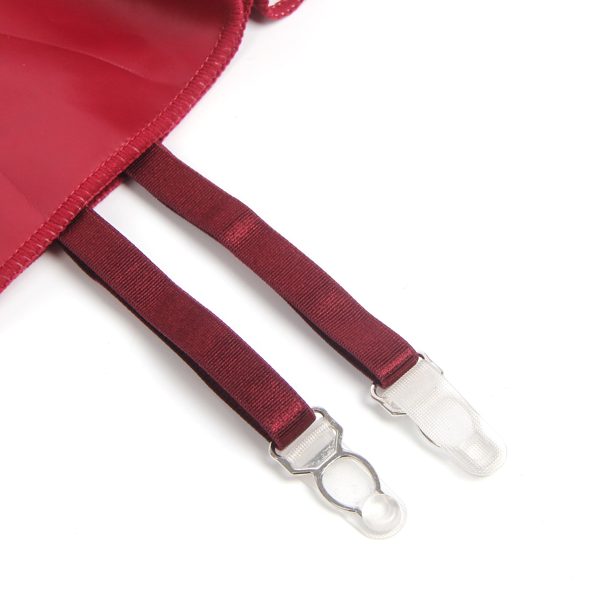 Rotes Neckholder-Dessous aus PU-Leder mit Spitze, sexy Strumpfband