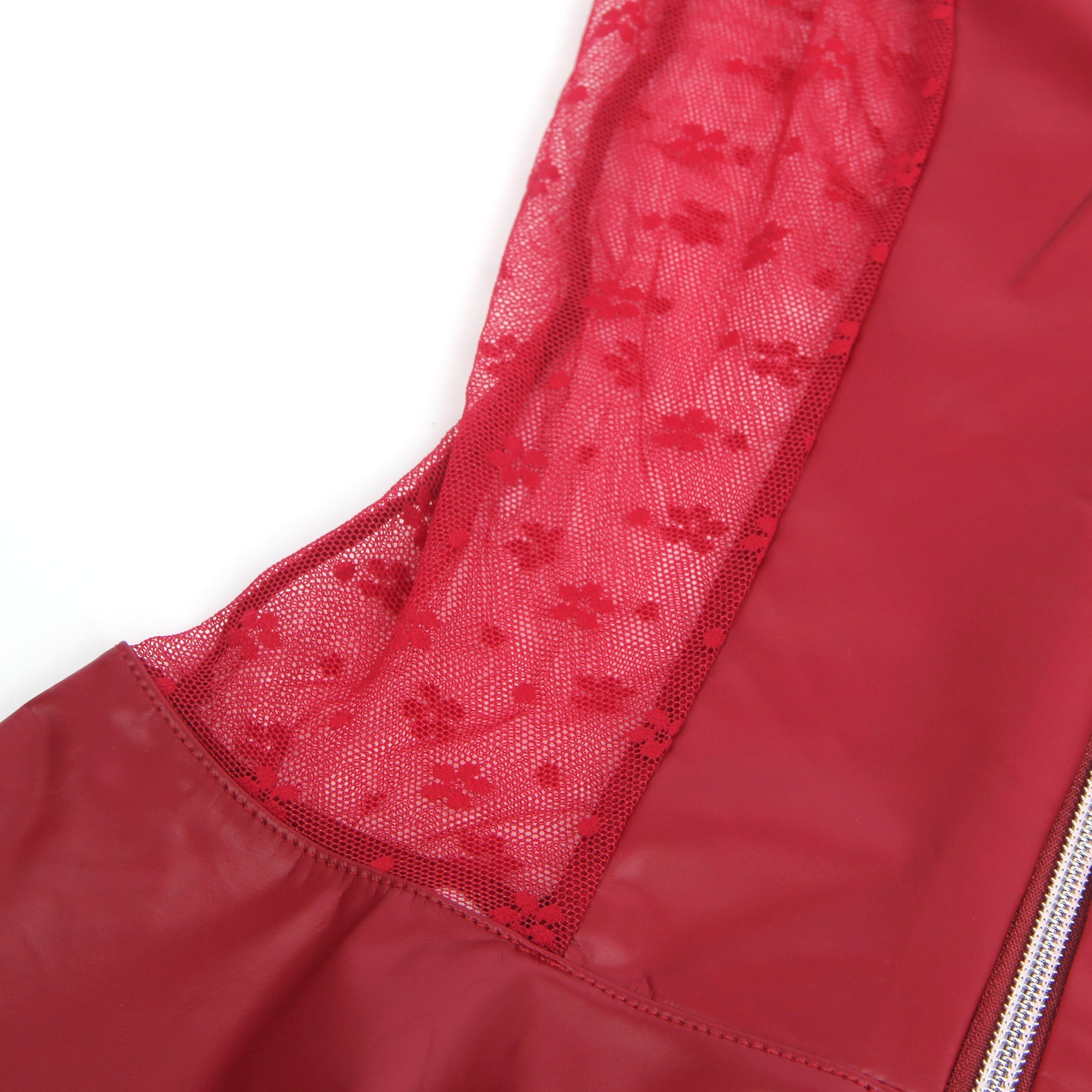 Rotes Neckholder-Dessous aus PU-Leder mit Spitze, sexy Strumpfband