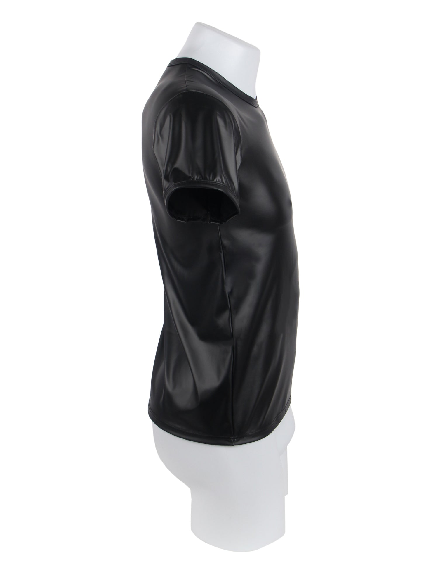 Black Men PU Leather Short Sleeves T-Shirt Top