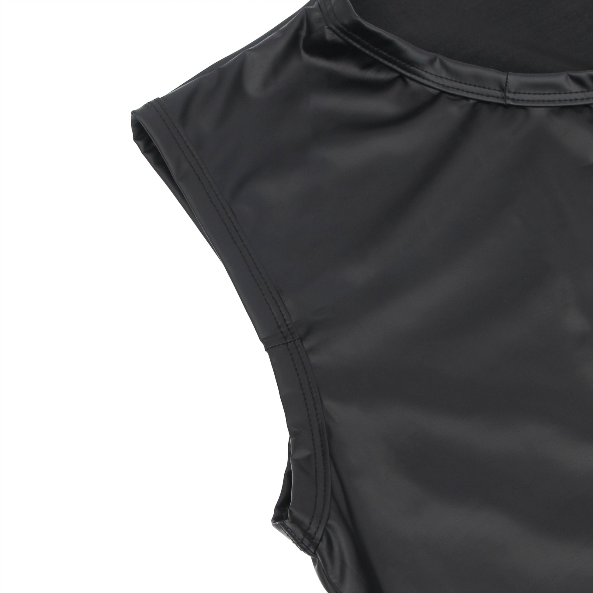 Black Men PU Leather Sleeveless T-Shirt Top