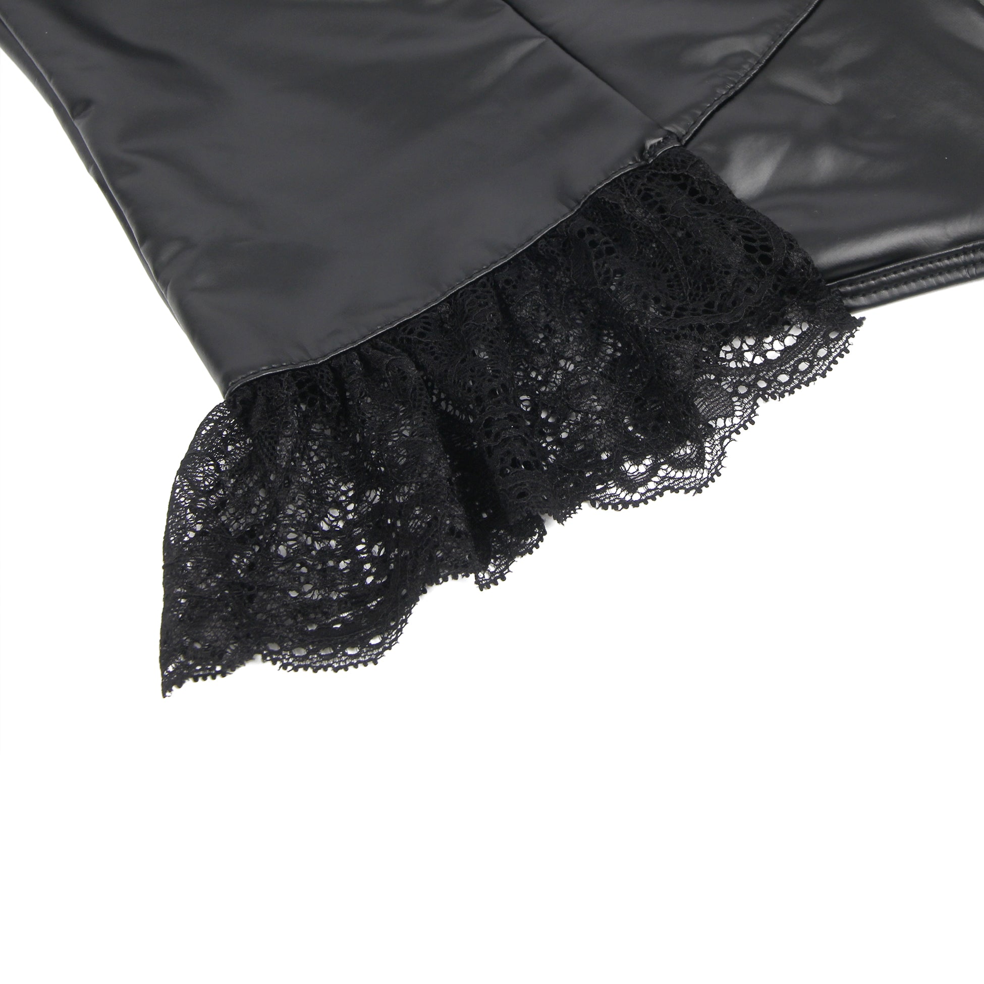 Black Sexy PU Leather Lace Zipper Bodysuit