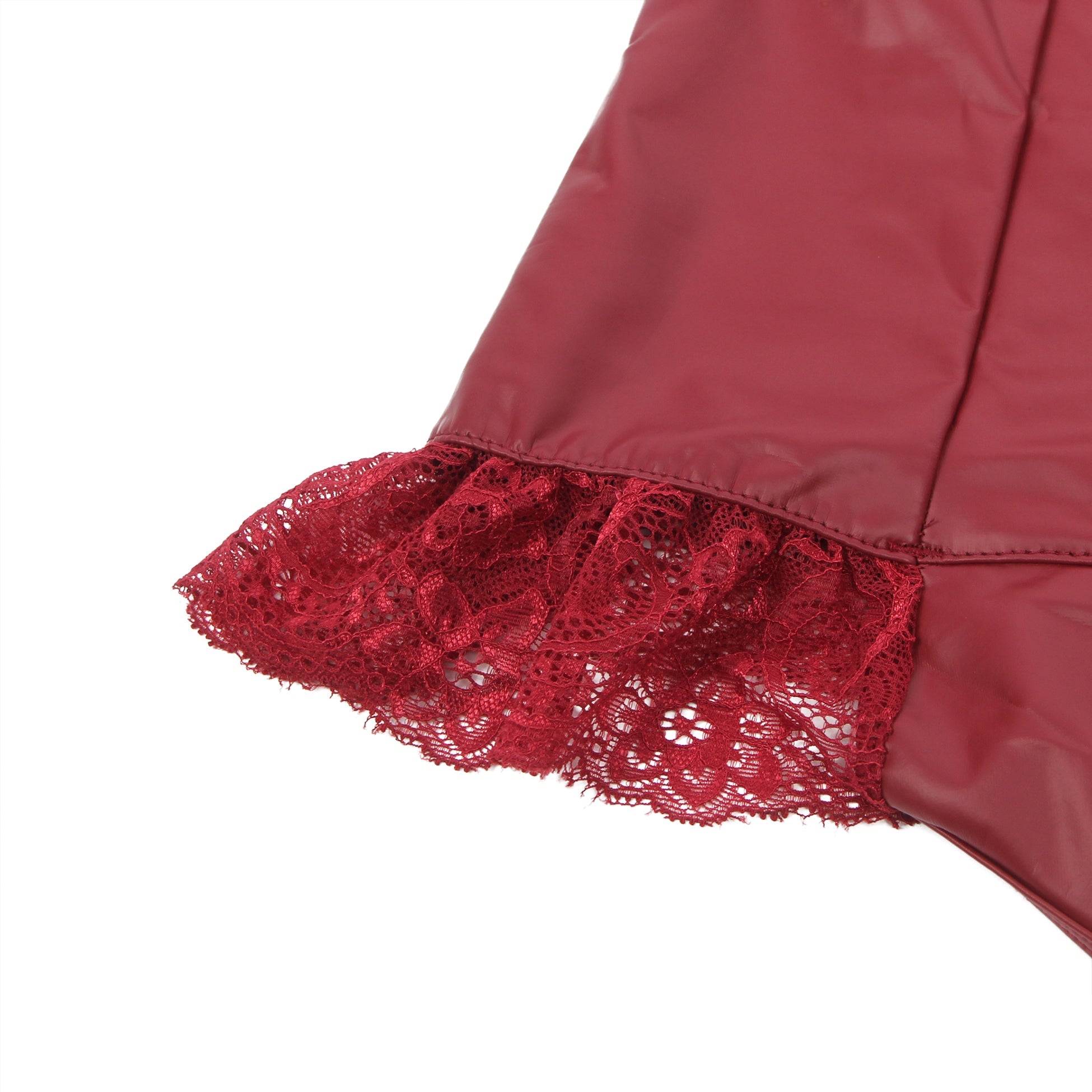 Burgundy	 Sexy PU Leather Lace Zipper Bodysuit