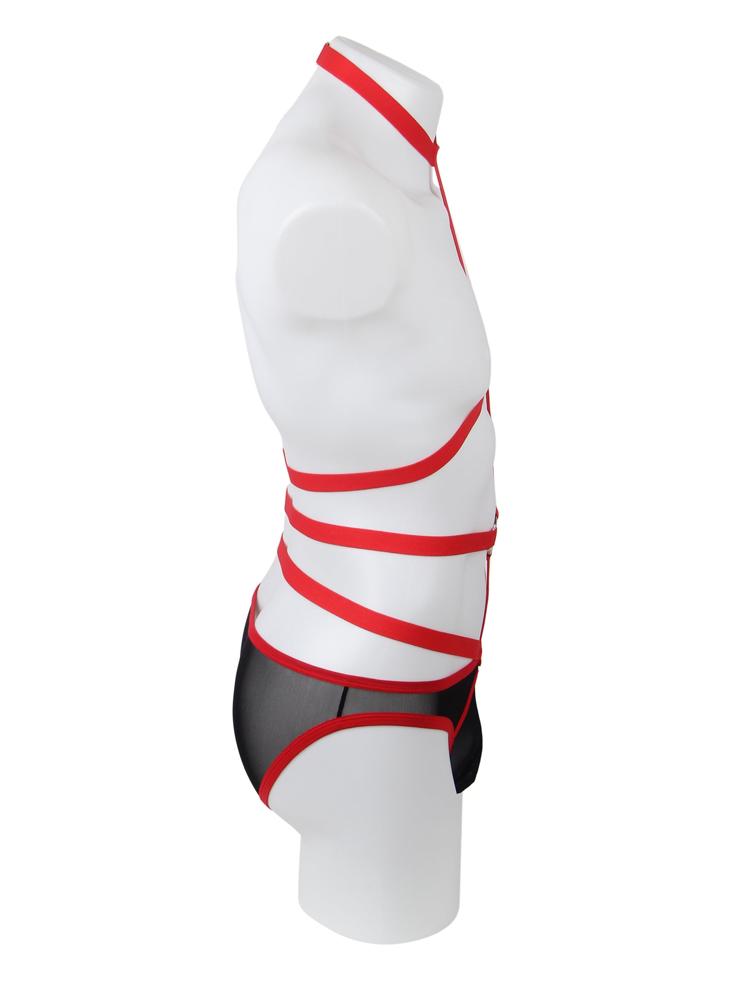 Red Men Sexy Harness Halter Bodysuit