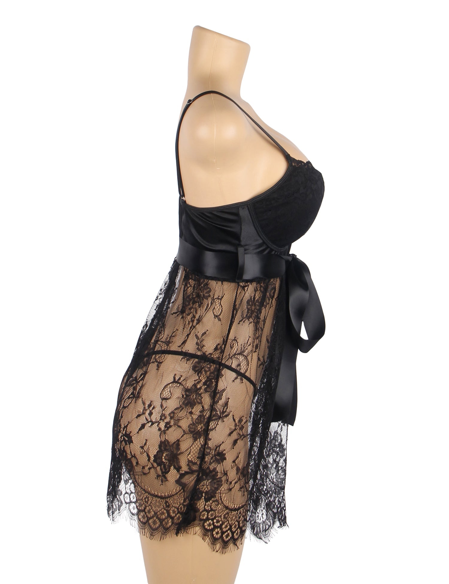Black Eyelash Lace Sexy Push Up Suspenders Nightdress